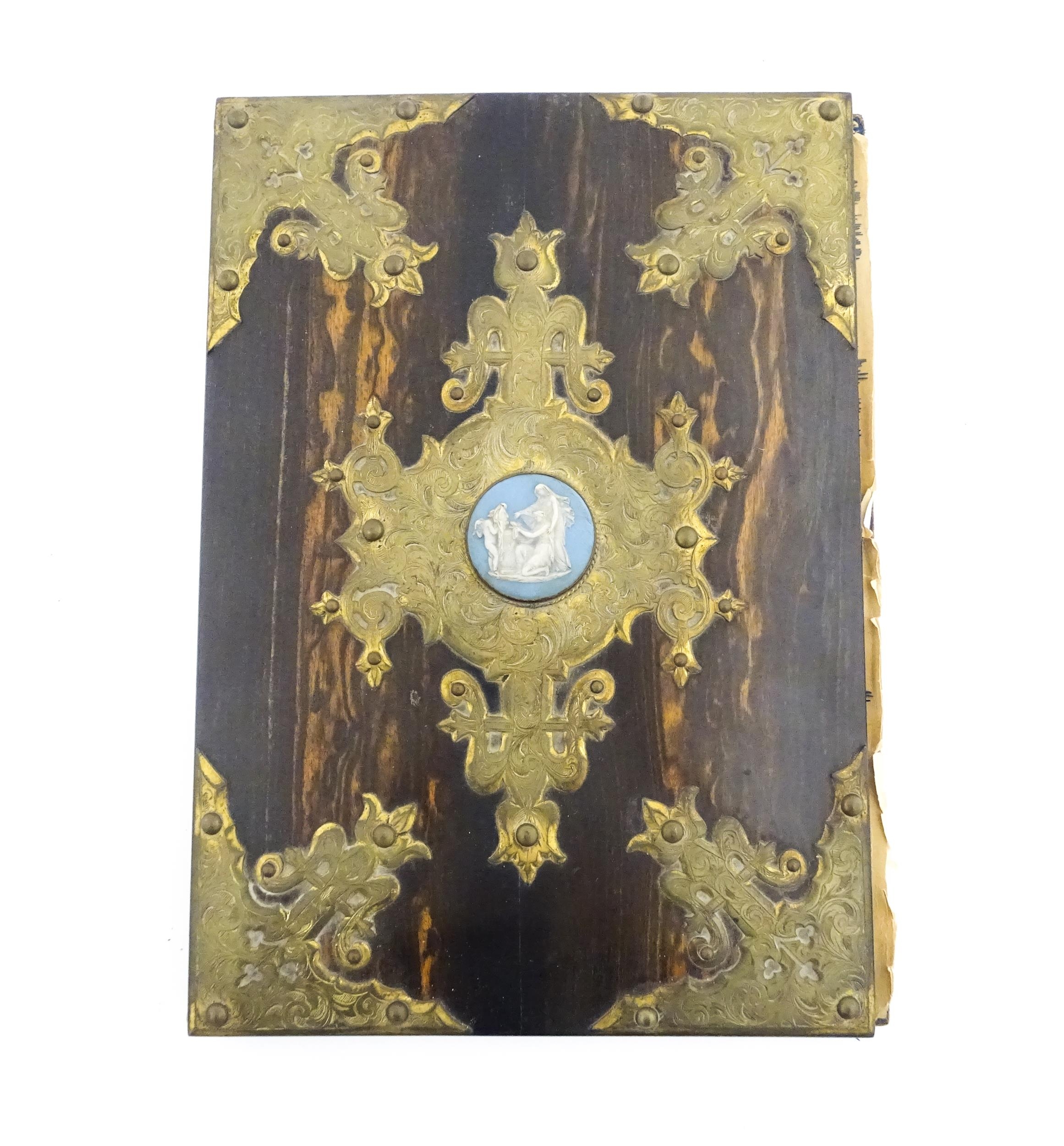 A Victorian blotter with coromandel front cover with decorative brass mounts and set with central - Image 4 of 8