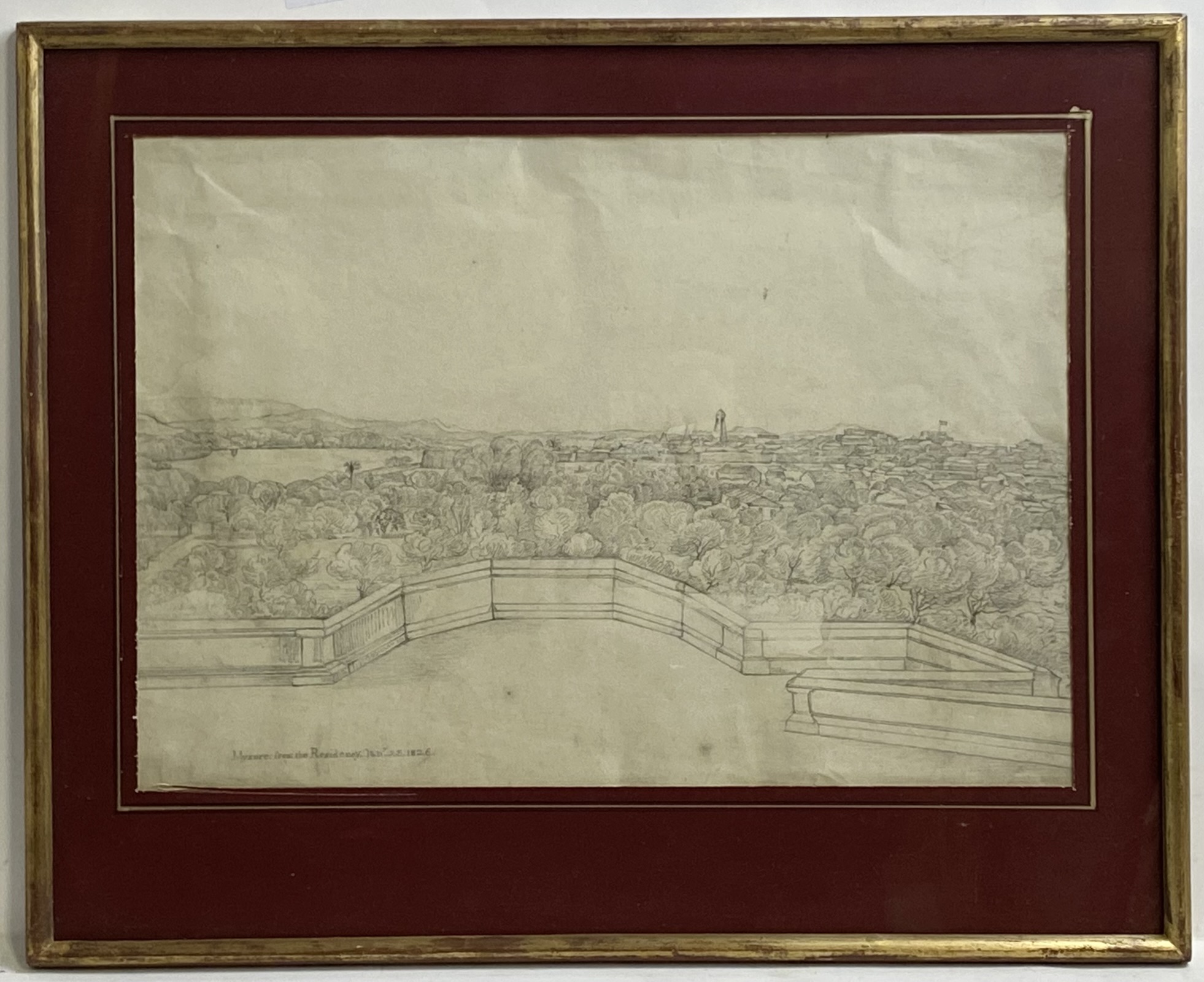 Early 19th century, British School, Pencil Drawing, A view of Mysore, India. Titled lower Mysore