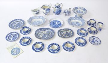 A quantity of assorted blue and white wares to include Palissy Pottery coffee / hot water pot, cups,