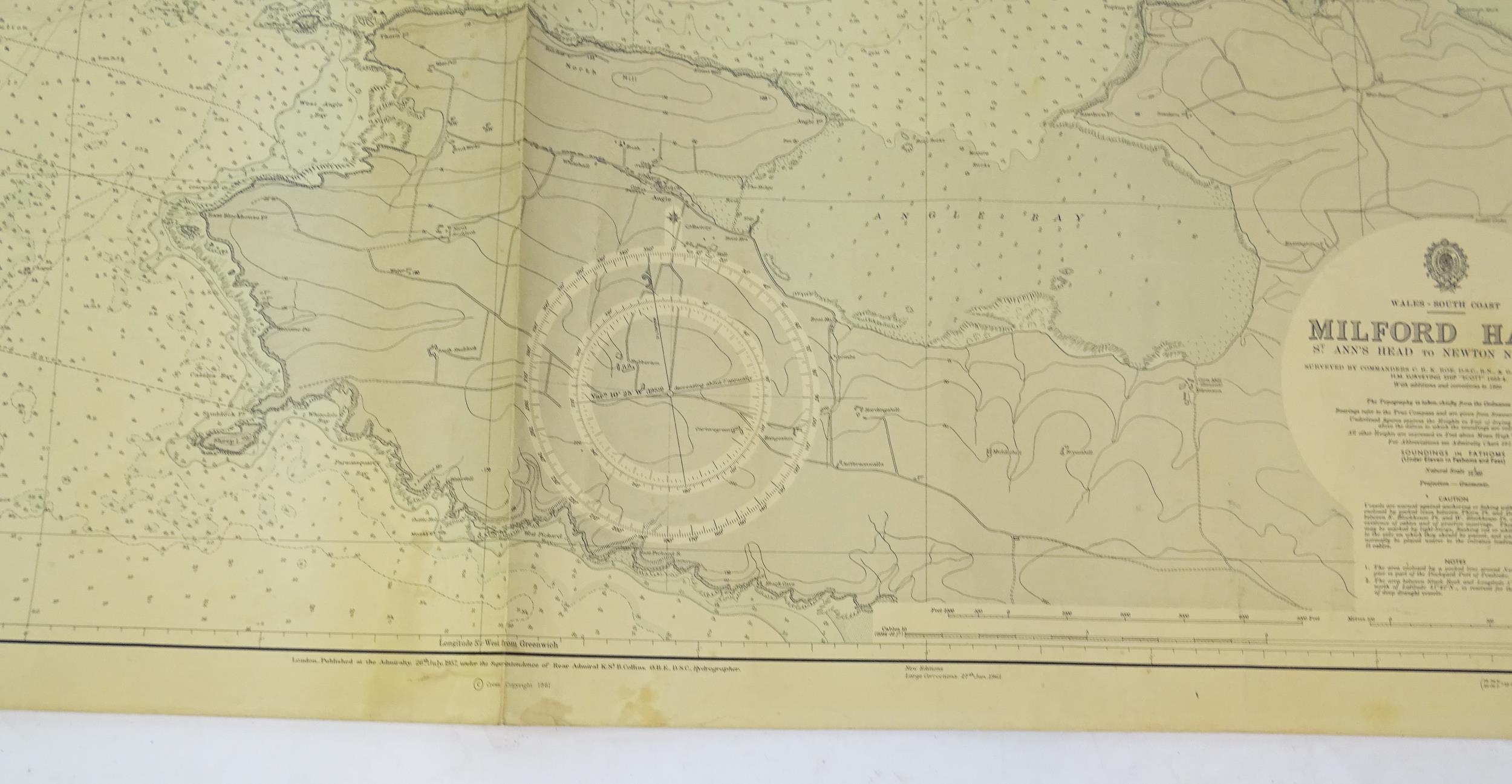 Three mid 20thC Hydrographic Office maritime navigational charts for Wales - South Coast, comprising - Image 10 of 26