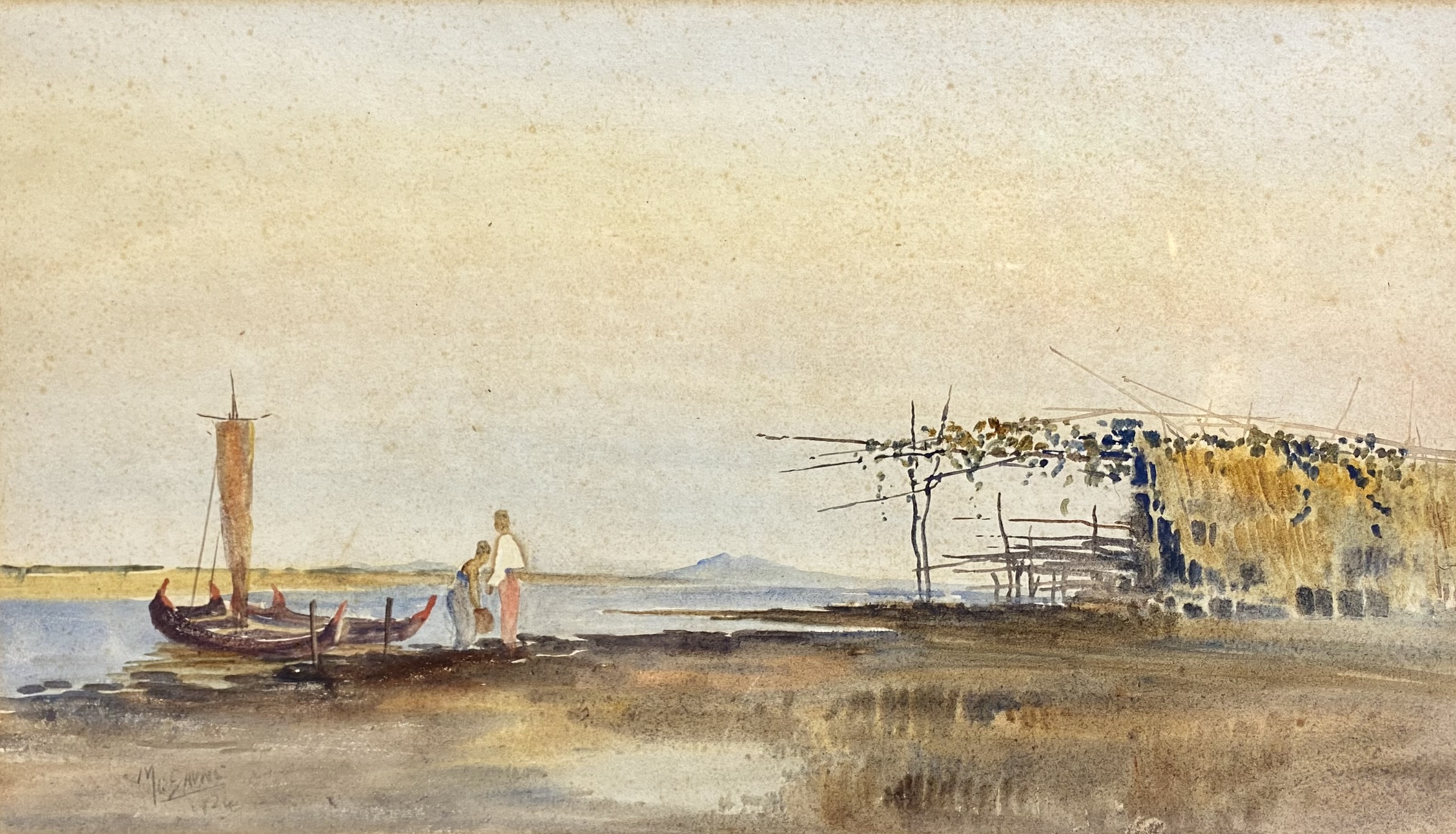 Maung Saya Saung (1898-1952), Burmese / Myanmar School, Watercolour, A river / lake side view of - Image 2 of 4