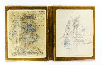 20th century, Russian School, Etchings with hand painted highlights and ink inscription, A horse