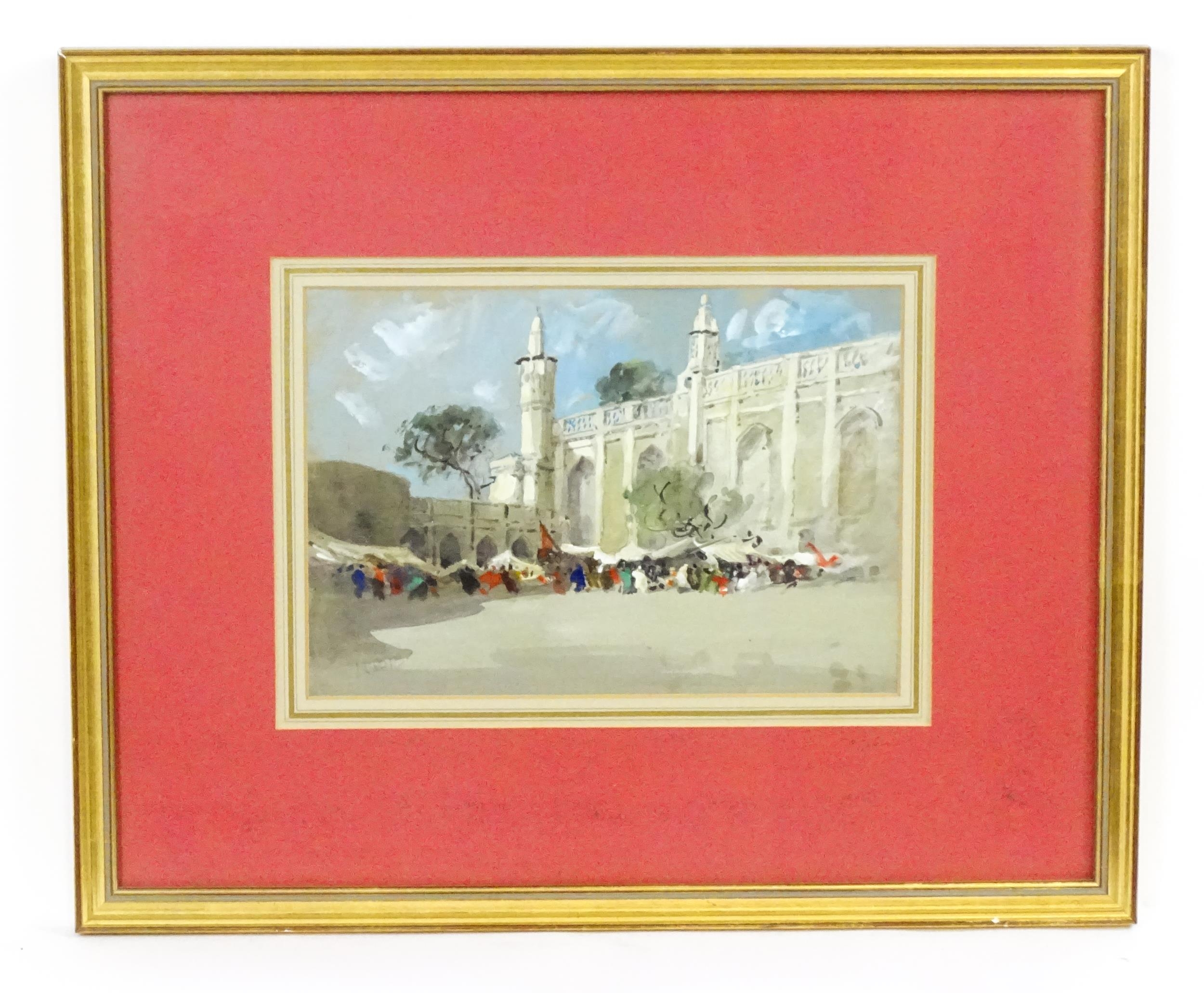 Hercules Brabazon Brabazon (1821-1906), Watercolour, Figures at a market bazaar with Arabian