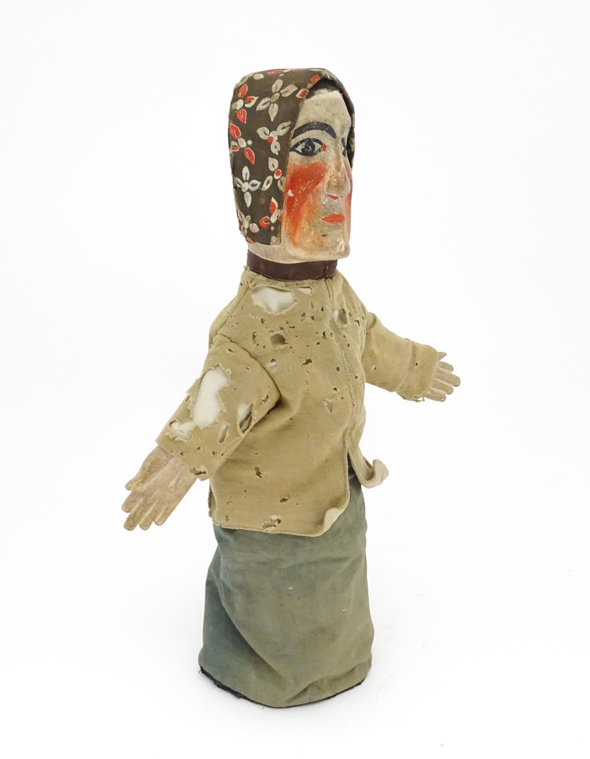 Toy: A 19thC French glove puppet with wooden head and hands and hand painted features. Approx. 18" - Image 2 of 9