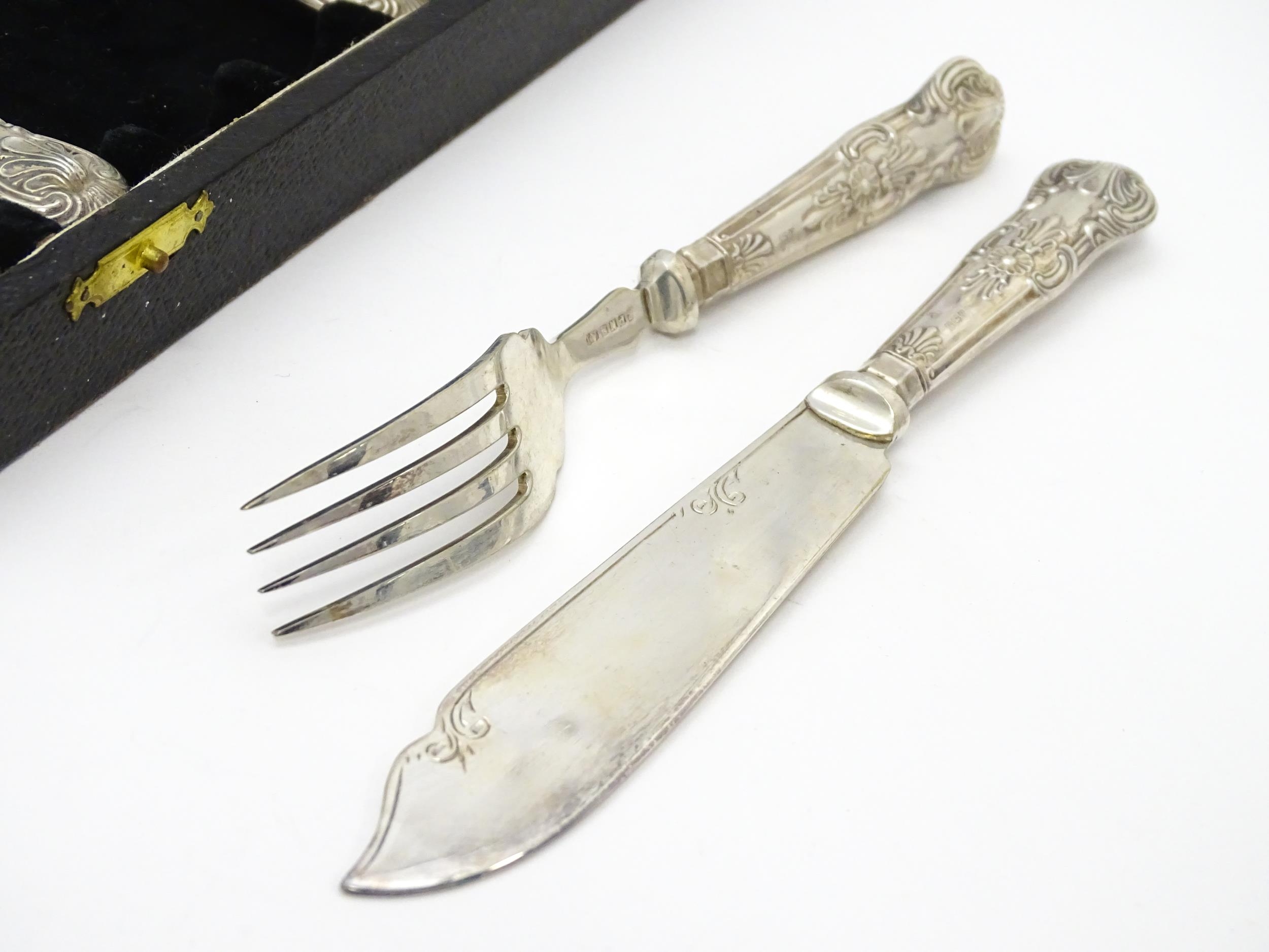 A cased set of six silver handled fish knives and forks with fish servers hallmarked Sheffield 1938, - Image 6 of 12