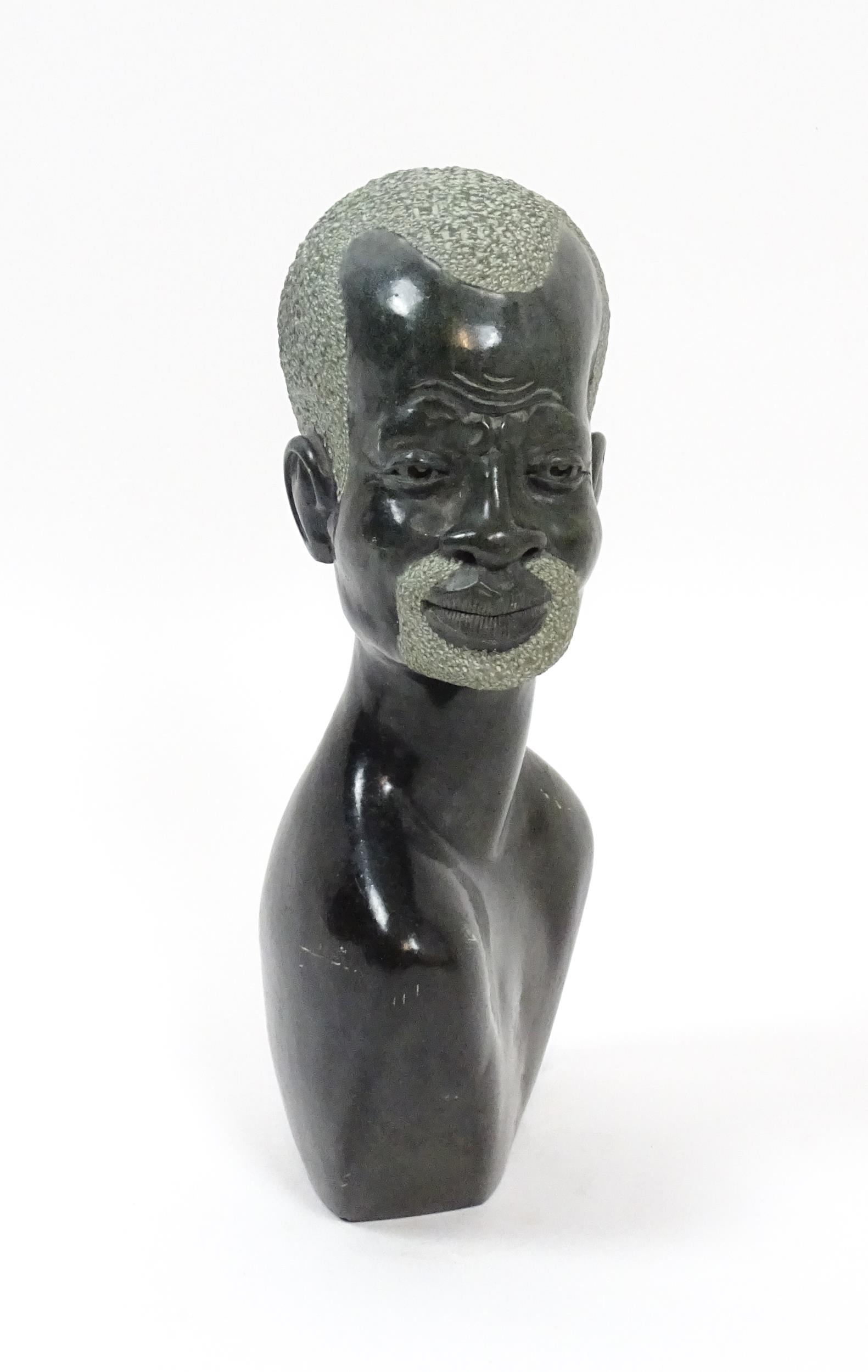 Ethnographic / Native / Tribal : An African carved soapstone bust modelled as the head of a - Image 4 of 7