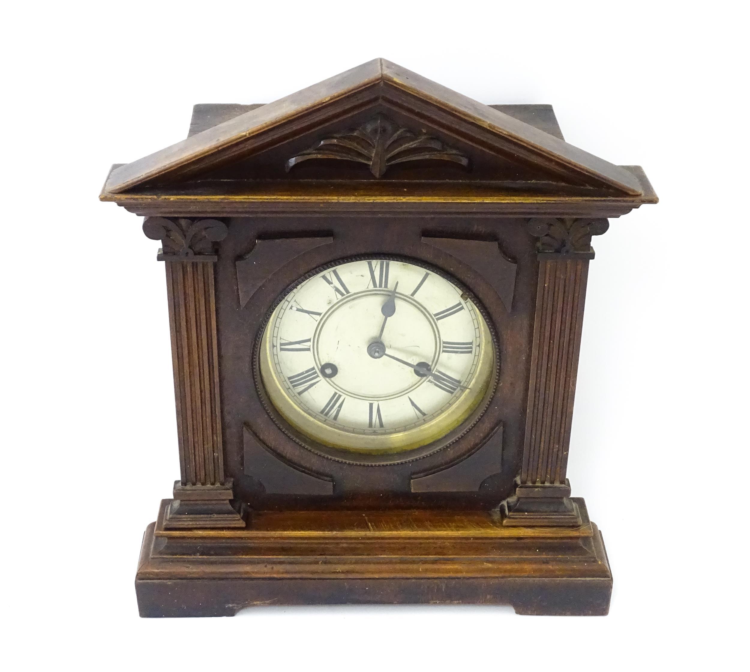 A late 19th/ early 20thC mahogany cased mantle clock by Philipp Haas & Sohne. The white enamel - Image 3 of 10