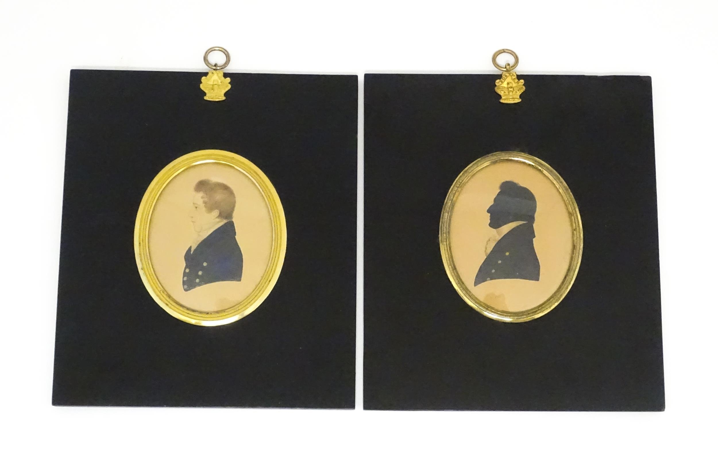 Two 19thC portrait miniature in the manner of Edward Ward Foster, one a silhouette portrait - Image 2 of 8