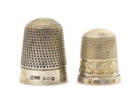 Two silver thimbles hallmarked Birmingham 1915 / 1921, maker James Swann (2) Please Note - we do not