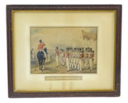 Militaria : a hand coloured engraving, entitled 'Regiments of Foot - 5th (Northumberland