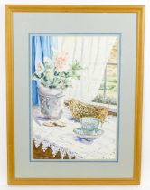 Val Wood, Late 20th century, Watercolour, A still life study of a cup and saucer, woven basket and
