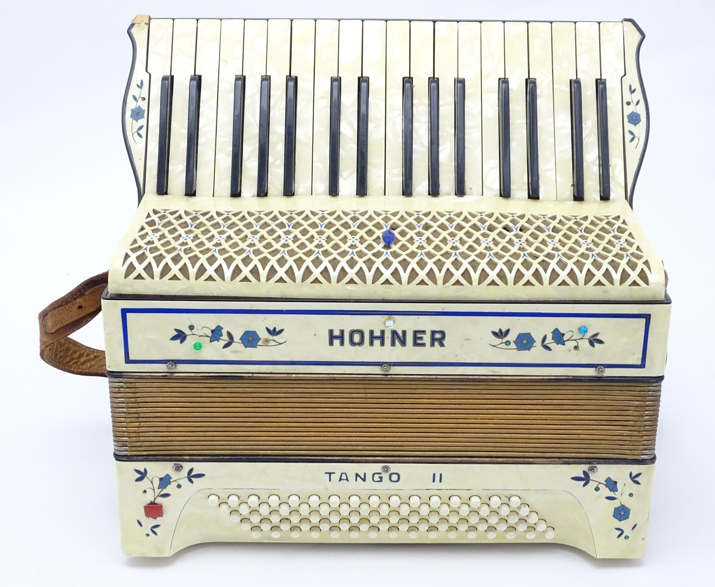 Musical Instrument : a c1930s Hohner Tango II accordion, the body decorated with floral inlay, 34 - Image 3 of 11