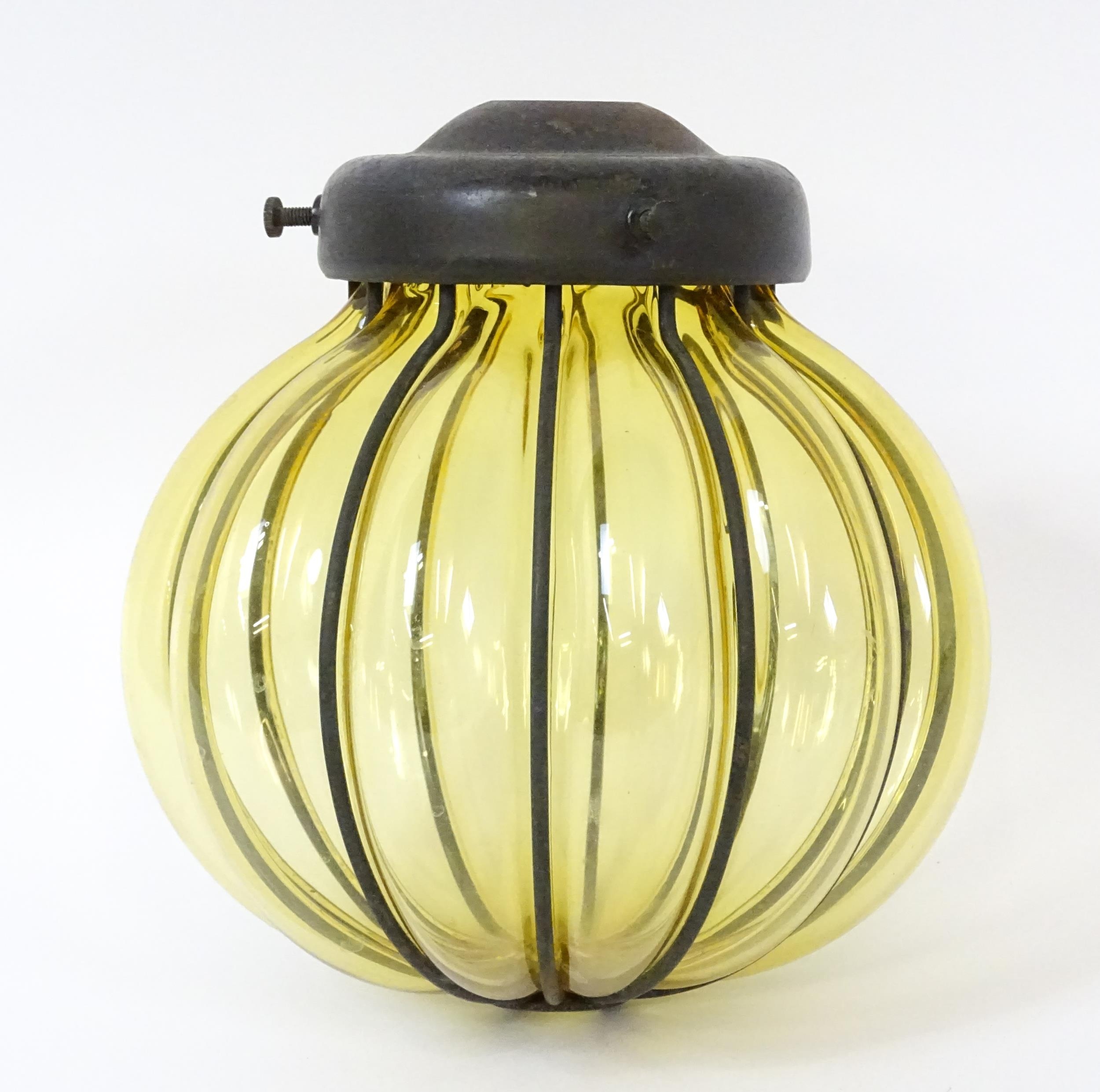 Three assorted pendant bag light shades with lustre drops. Together with a yellow amber glass - Image 4 of 16