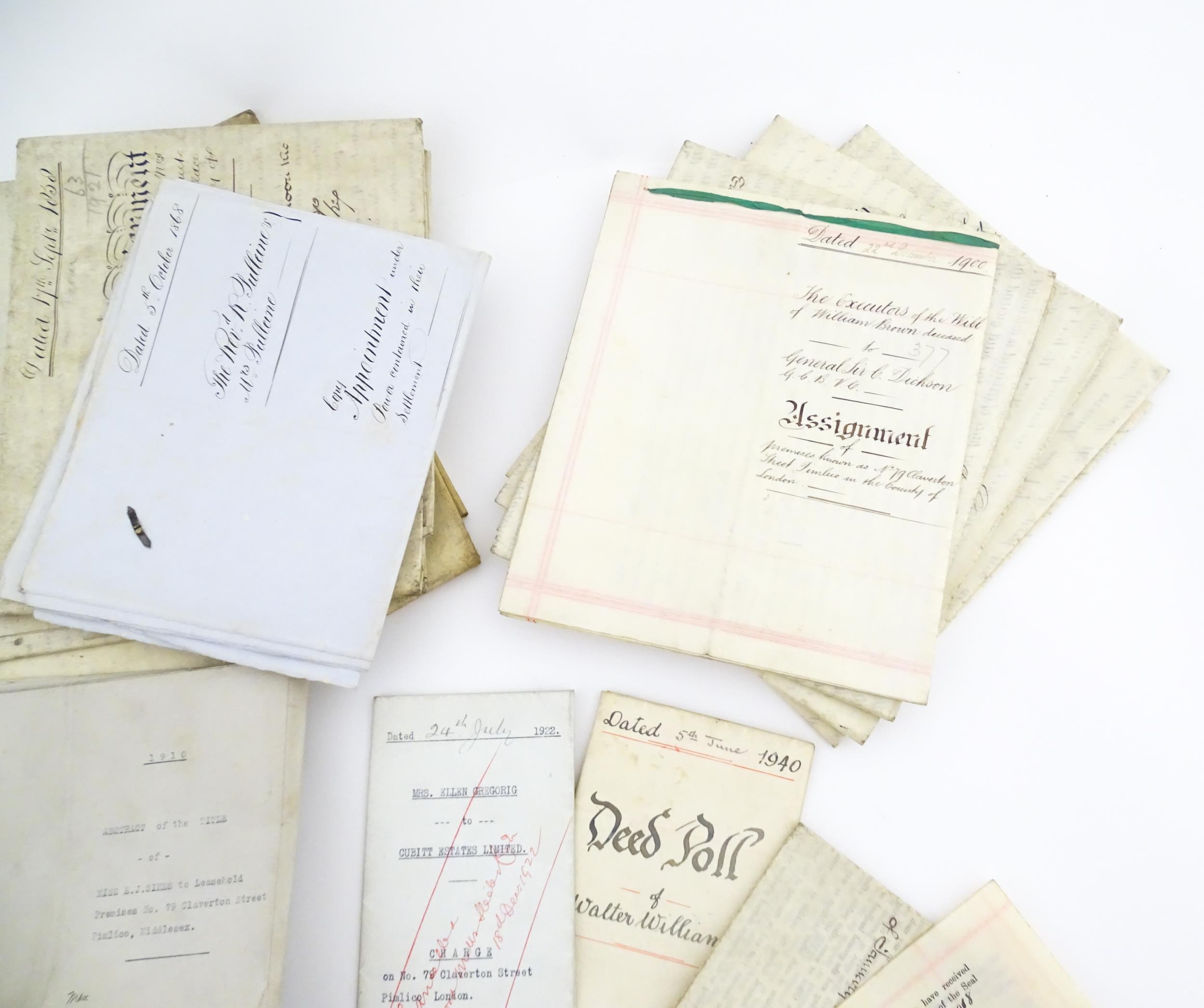 A quantity of 19thC and later deeds and indentures to include the lease of a house on the west - Image 8 of 12