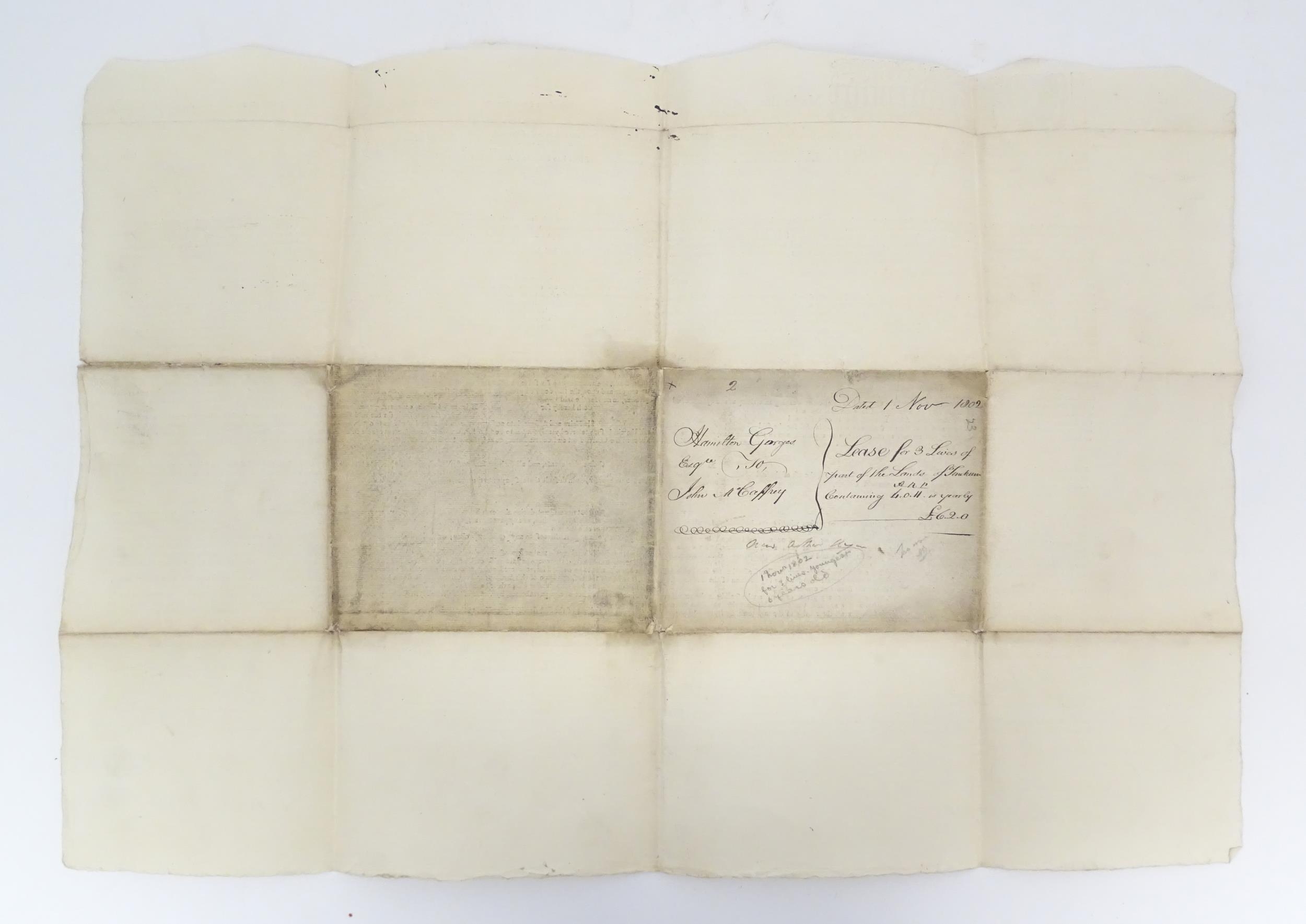 Three 18thC and later Irish indentures to include a 1796 document relating to renting in County - Image 2 of 7