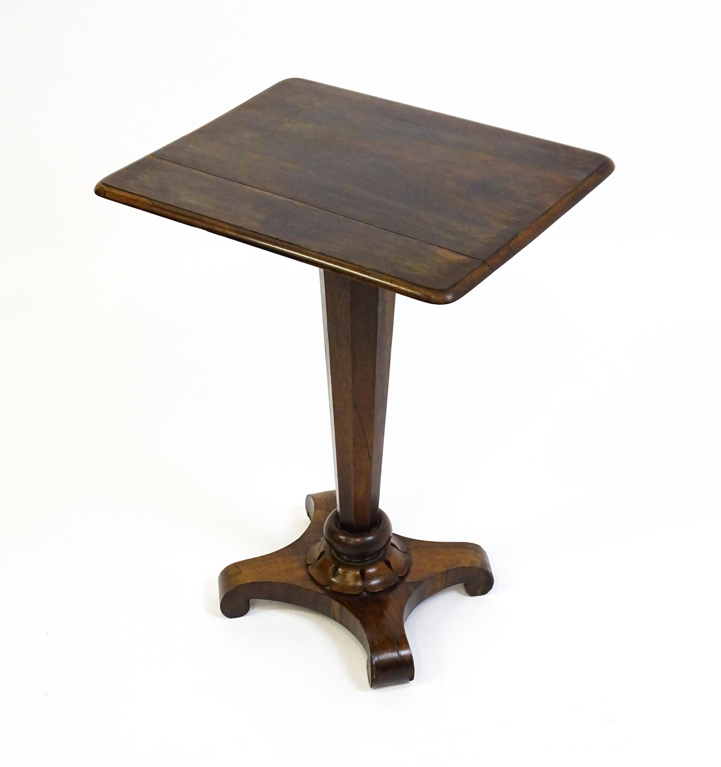 A 19thC rosewood occasional table with a canted pedestal above a carved plinth and quatre form - Image 5 of 6