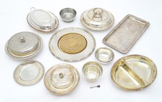 A quantity of assorted silver plate to include entree dishes, trays, dish etc including examples