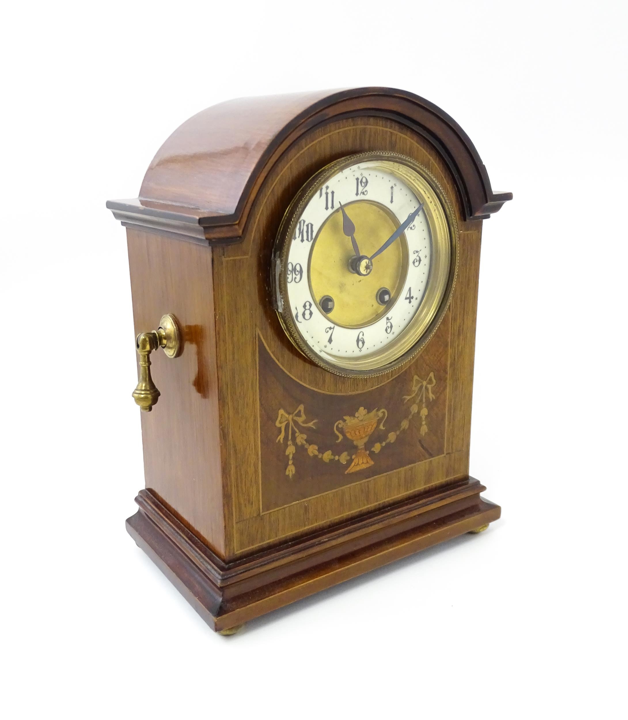 A late 19thC / early 20thC German mahogany cased mantel clock by Philipp Haas & Sohne. The case with - Image 9 of 9