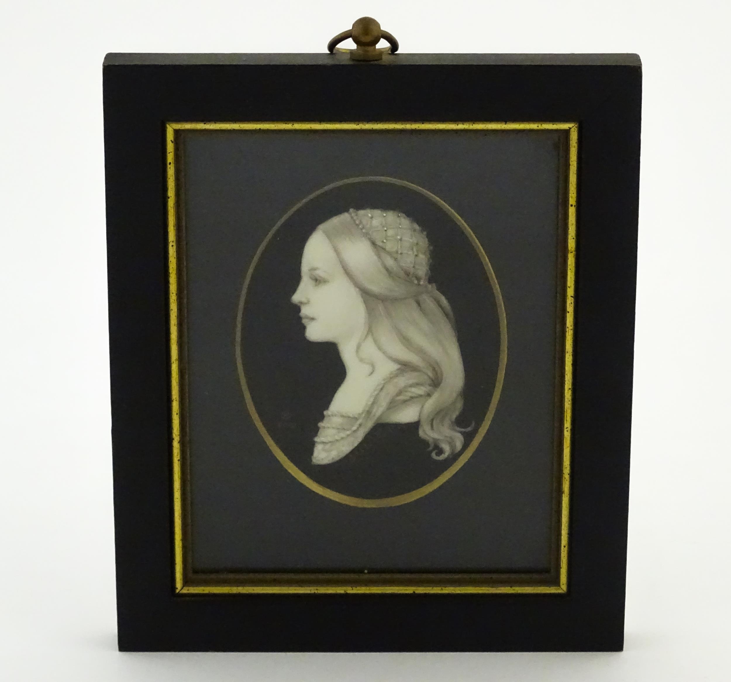 A pair of 21stC watercolour portrait miniatures depicting Romeo & Juliet. Both signed with monogram, - Image 10 of 10