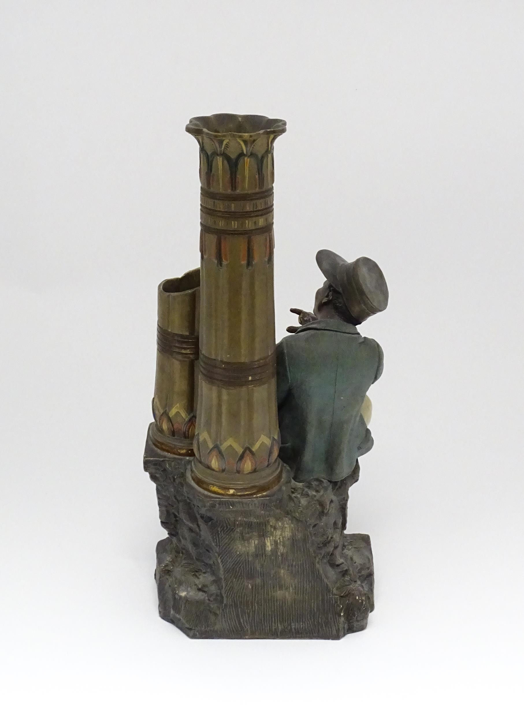 A late 19thC terracotta figure of a boy with decorative columns, having polychrome decoration, by - Image 9 of 11