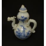 A Japanese Hirado style teapot of double gourd form the spout and handle modelled as a dragon, the