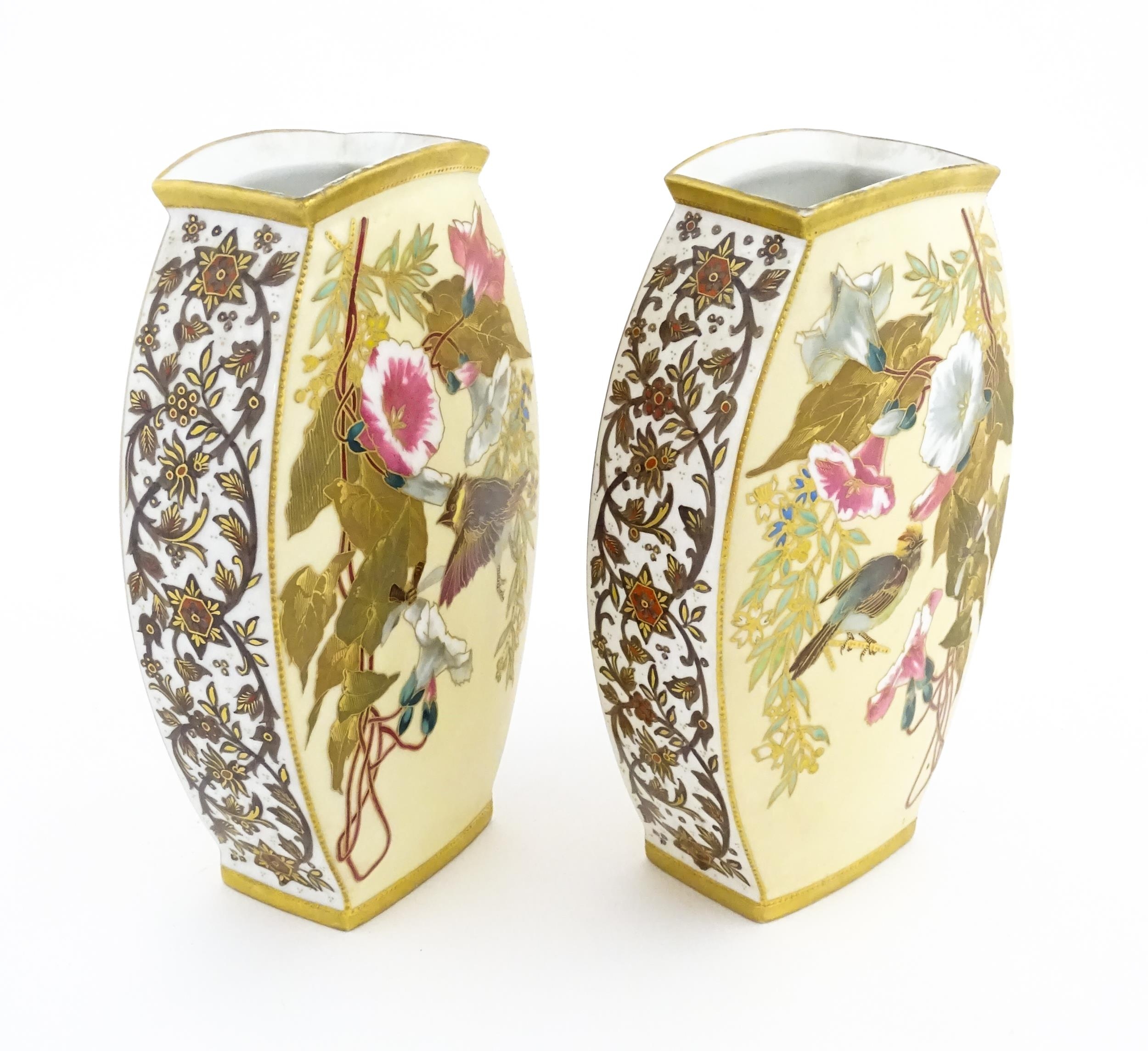 A pair of Limoges Demartial and Tallandier vases of ovoid form decorated with exotic birds, - Image 4 of 10