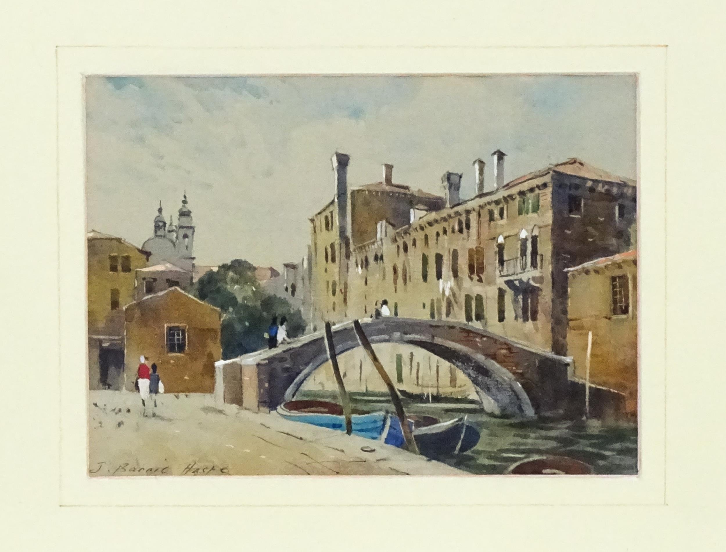 John Barrie Haste (1931-2011), Watercolour, A view of a Venetian canal with figures. Signed lower - Image 3 of 4