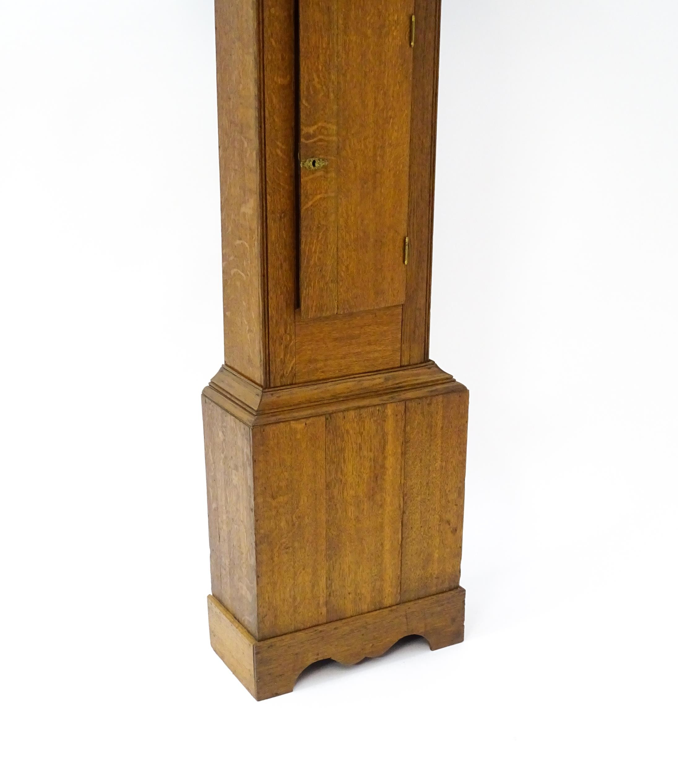 P Selby Wareham - Dorset : A late 18thC oak cased 30 hour longcase clock, the painted dial signed P. - Image 11 of 12