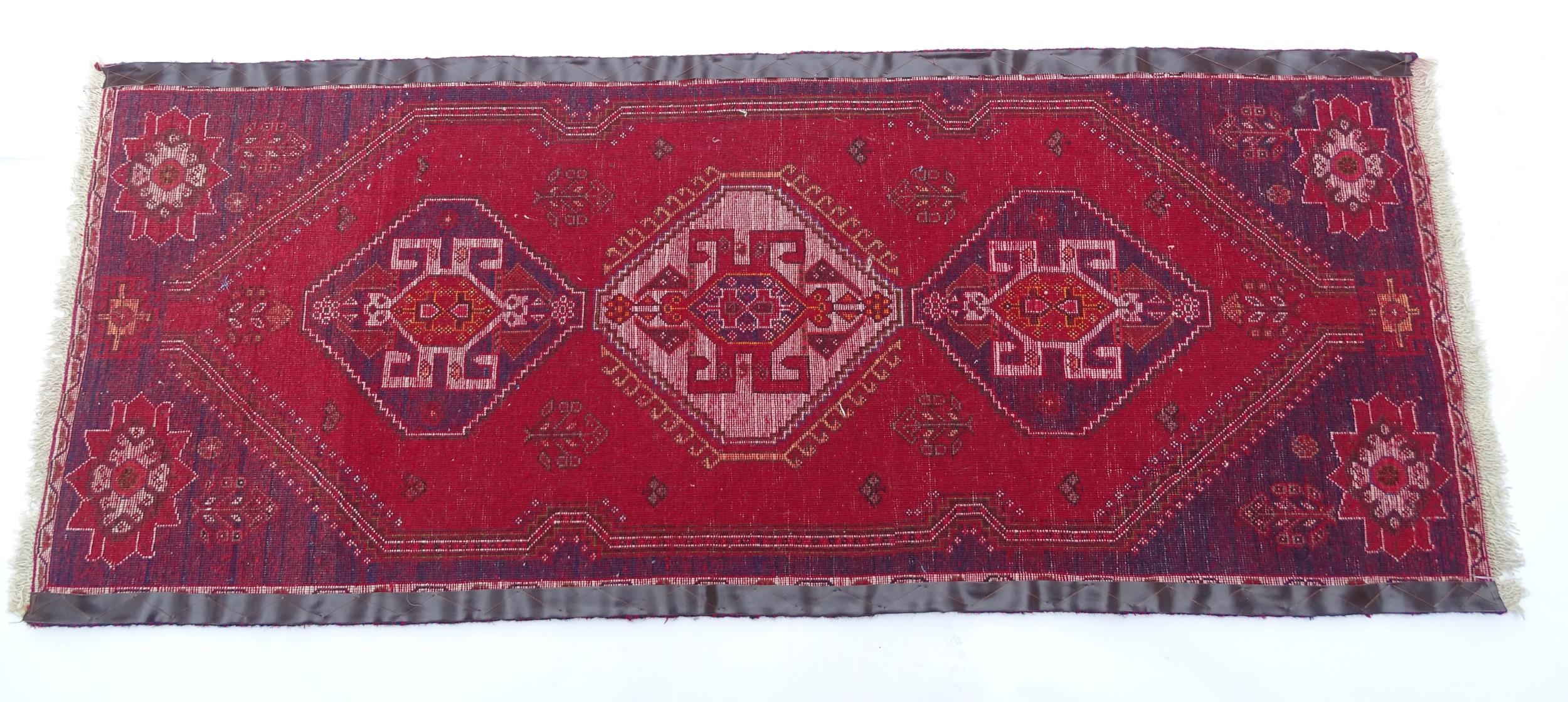 Carpet / Rug: A South West Persian qashgai runner, the red and blue ground with central geometric - Image 2 of 8