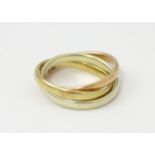 A 9ct tri-gold Russian wedding ring. Ring size approx. G 1/2 Please Note - we do not make