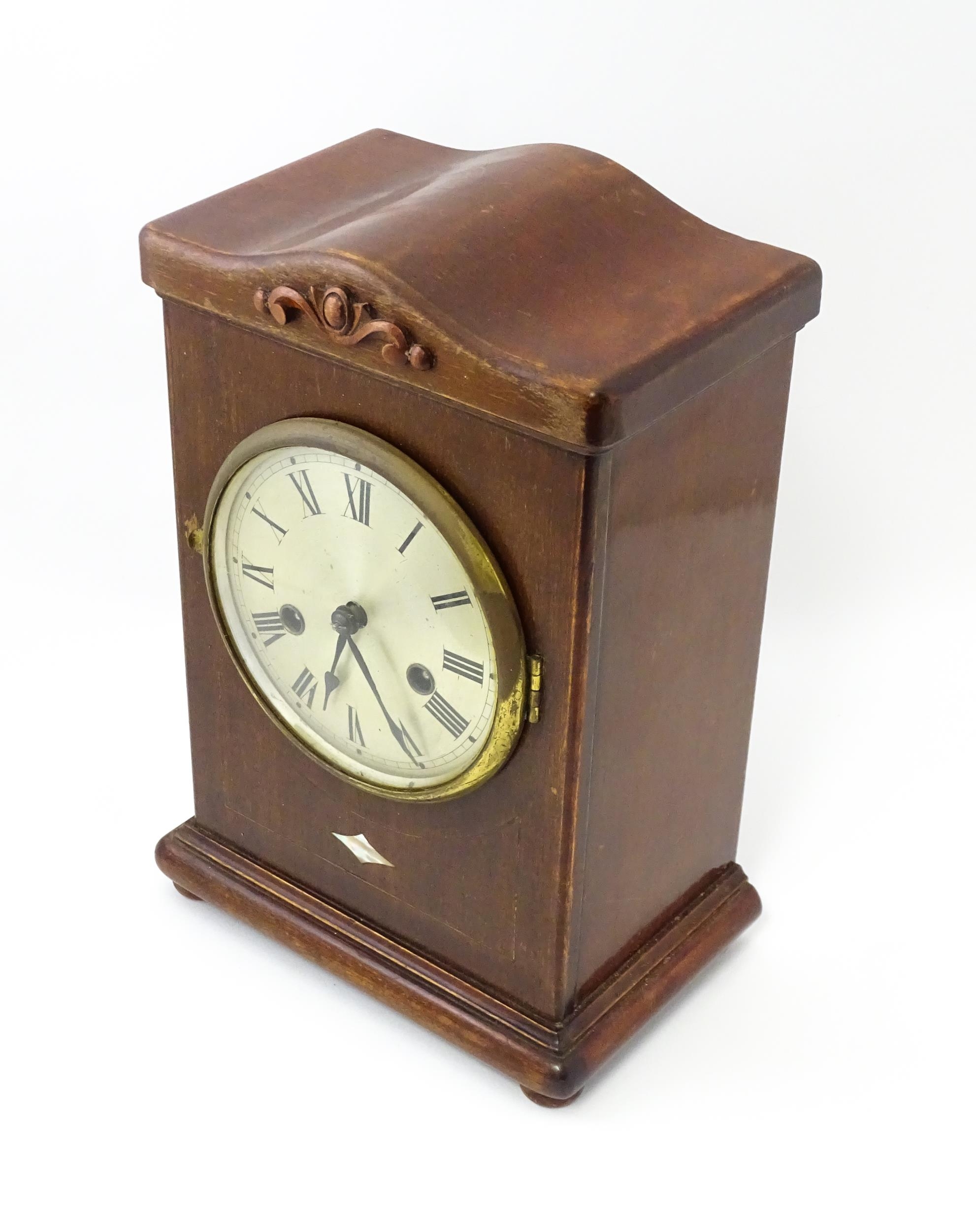A mahogany cased mantle clock with silvered dial and Roman numerals. The by Gustav Becker 8-day - Image 2 of 9