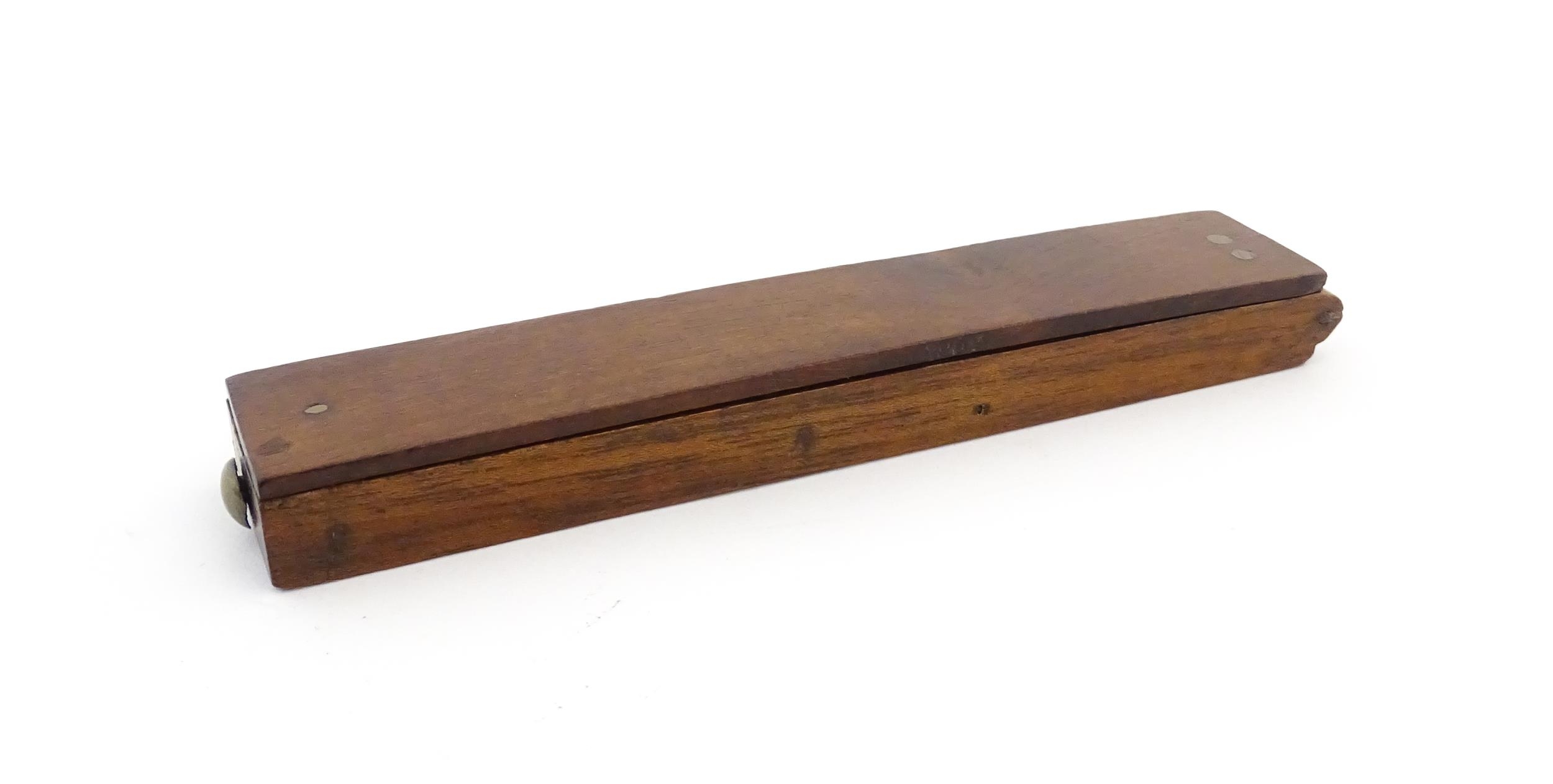 A 19thC mahogany cased brass folding guinea / coin scale. Case approx. 5 1/2" long Please Note - - Image 3 of 11