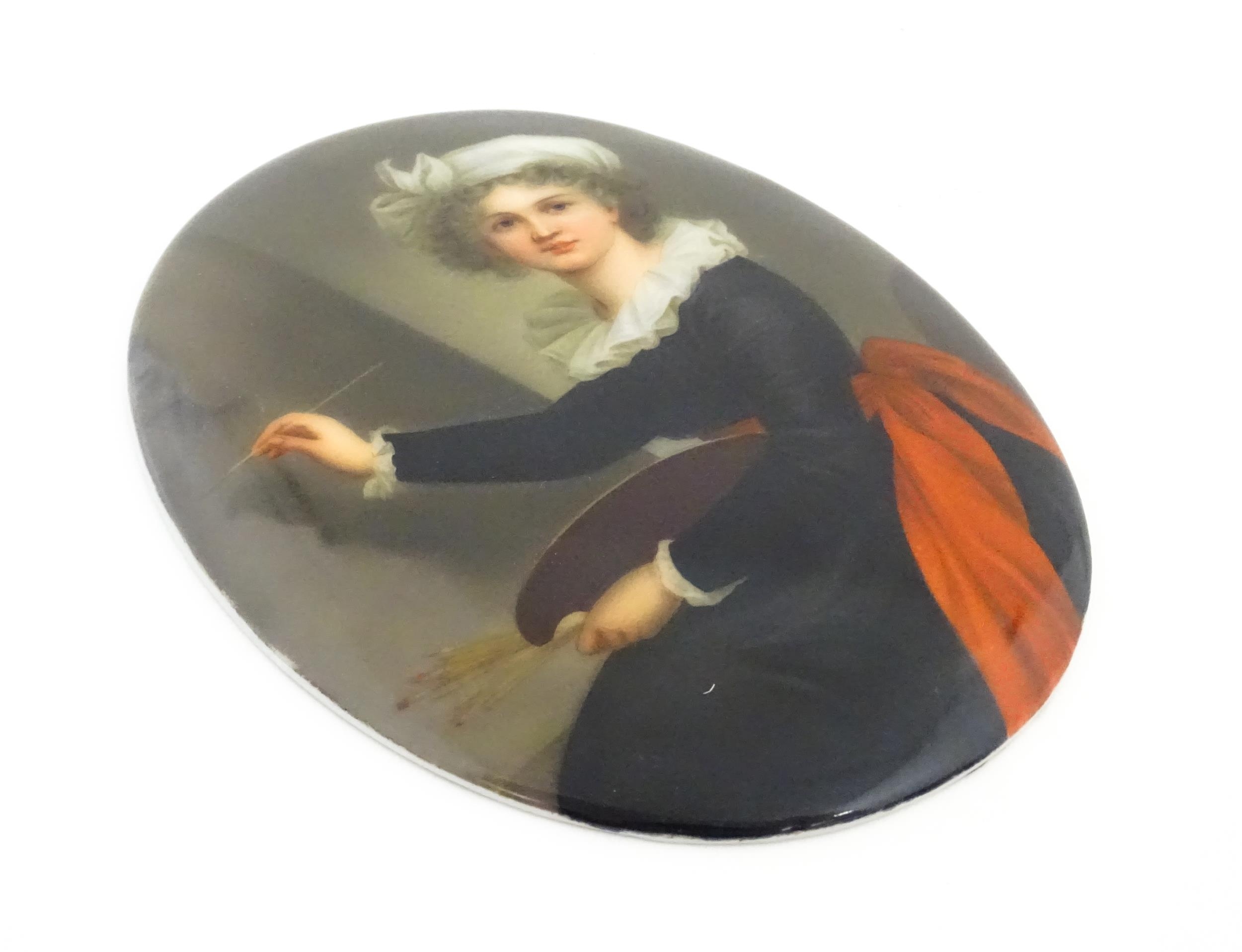 A 20thC Italian watercolour on porcelain oval plaque depicting Marie Elizabeth Louise Vigee Le - Image 10 of 12