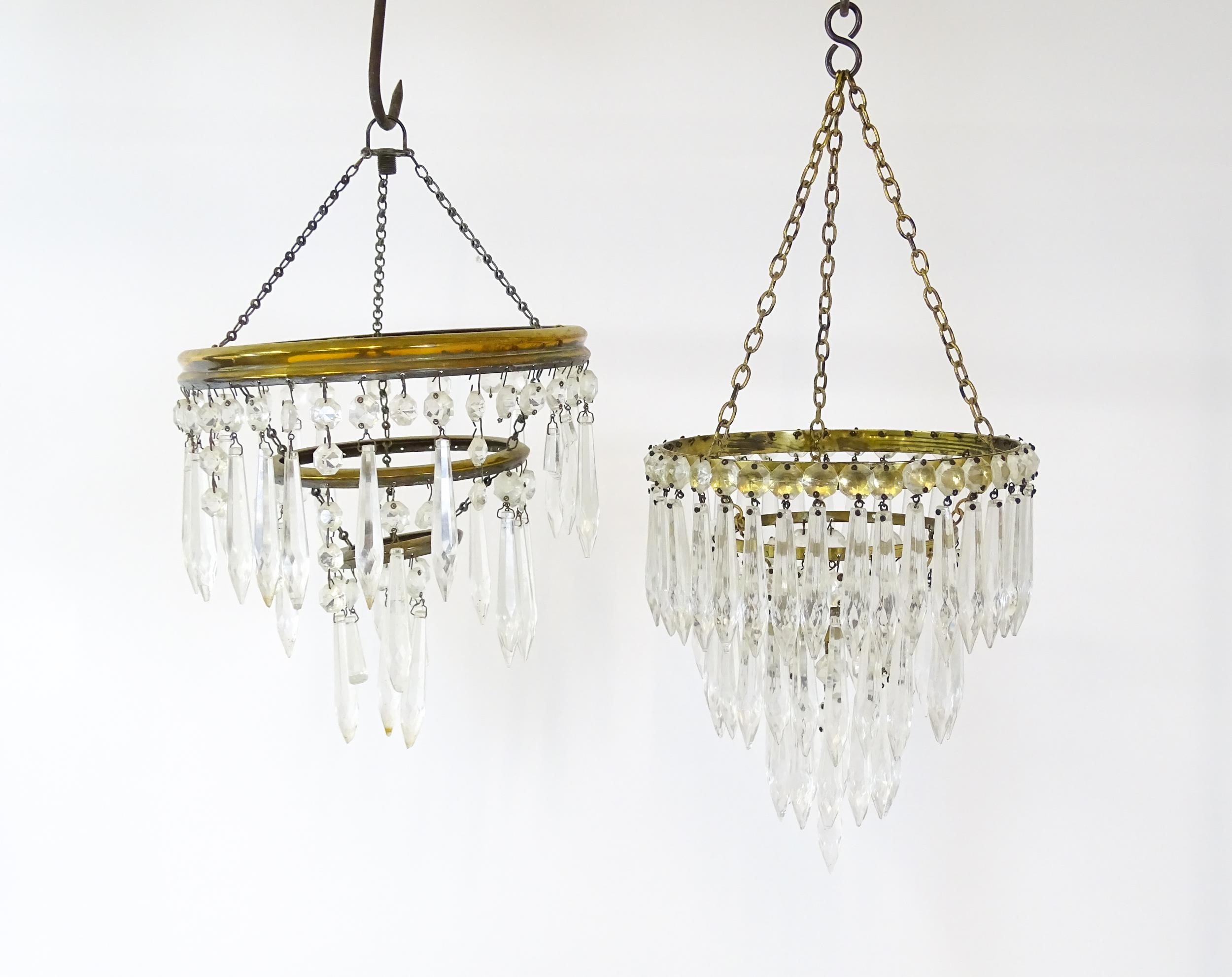 Three assorted pendant bag light shades with lustre drops. Together with a yellow amber glass - Image 6 of 16