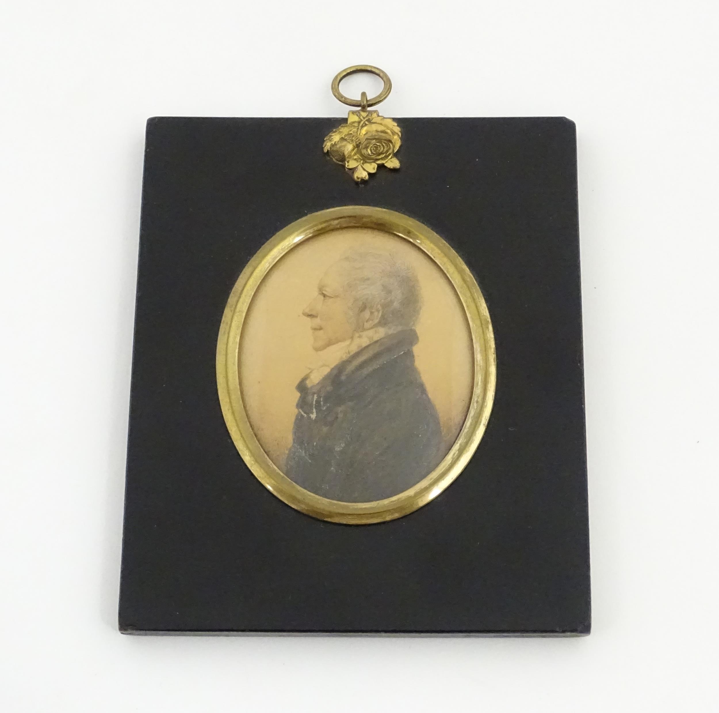 A 19thC watercolour portrait miniature depicting Colonel Roger Barnston (1749-1837) of Churton, - Image 2 of 8