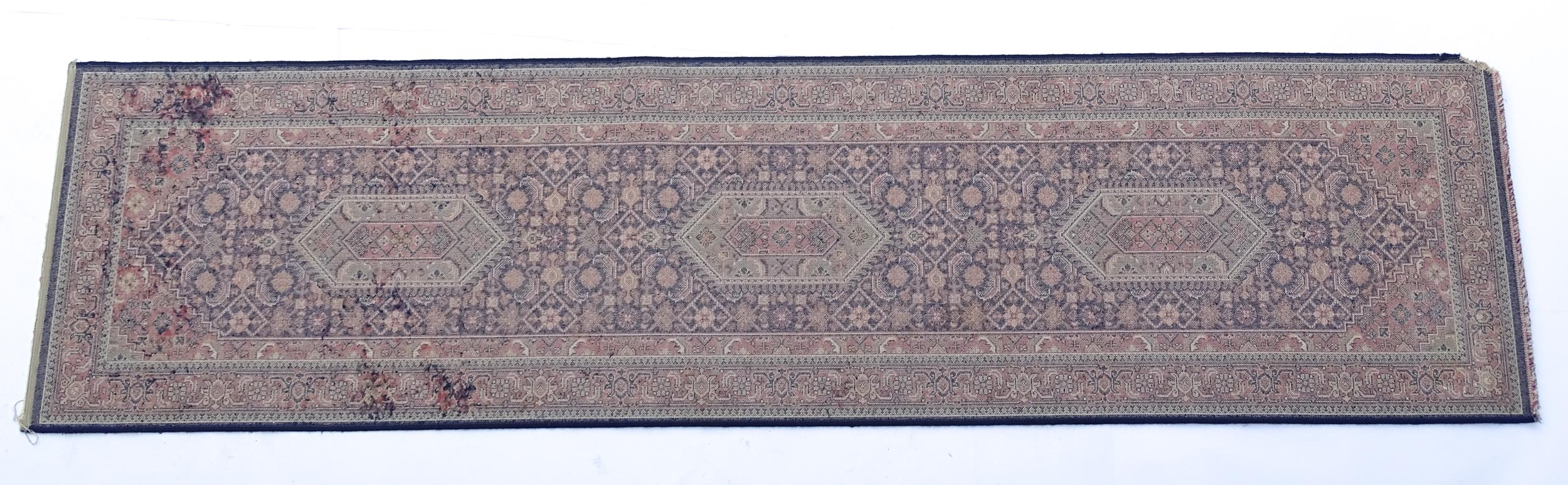 Carpet / Rug : A blue ground runner decorated with three central medallions with floral and scroll - Image 2 of 8