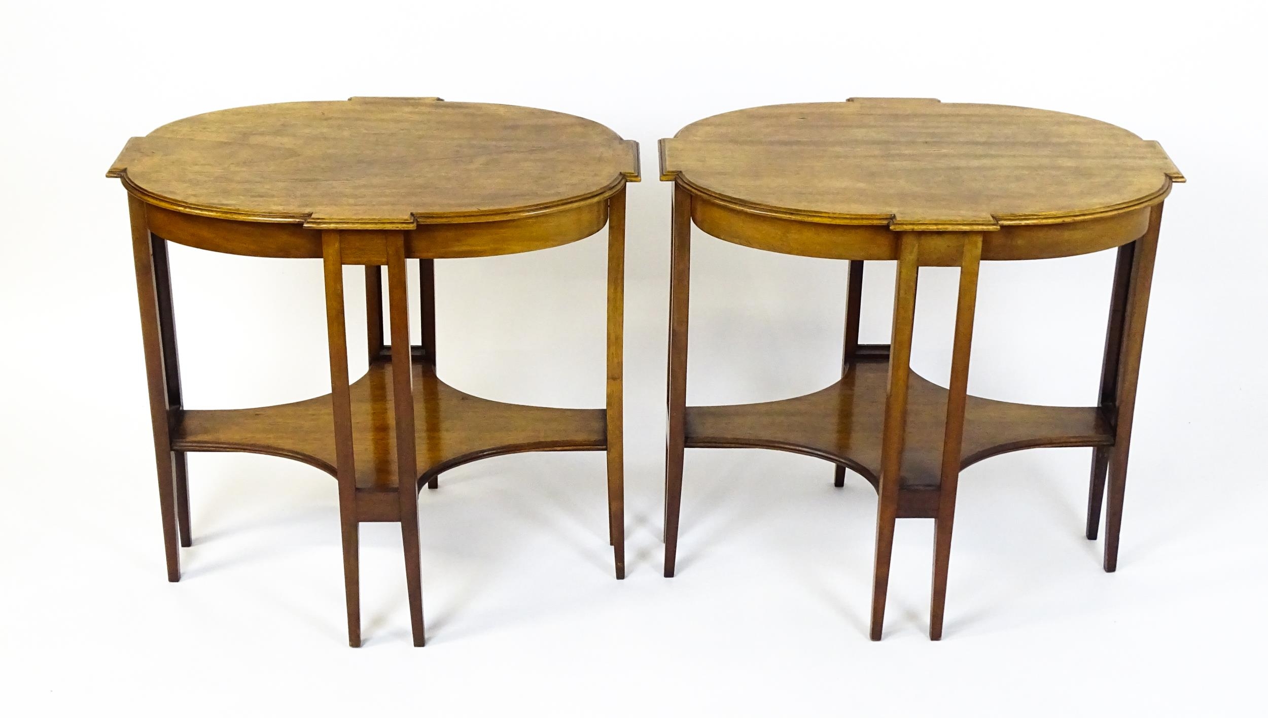 A pair of late 19thC / early 20thC mahogany side tables, each with shaped tops and having eight - Image 7 of 9