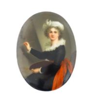 A 20thC Italian watercolour on porcelain oval plaque depicting Marie Elizabeth Louise Vigee Le