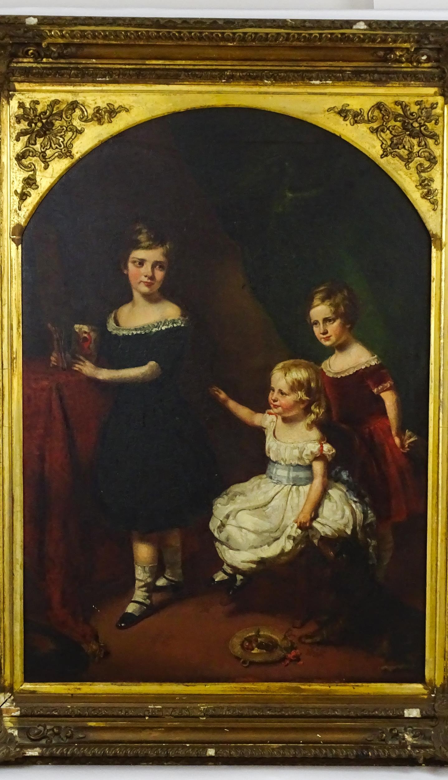 19th century, English School, Oil on canvas, A portrait of three children and a dog. Approx. 31" x - Image 4 of 4