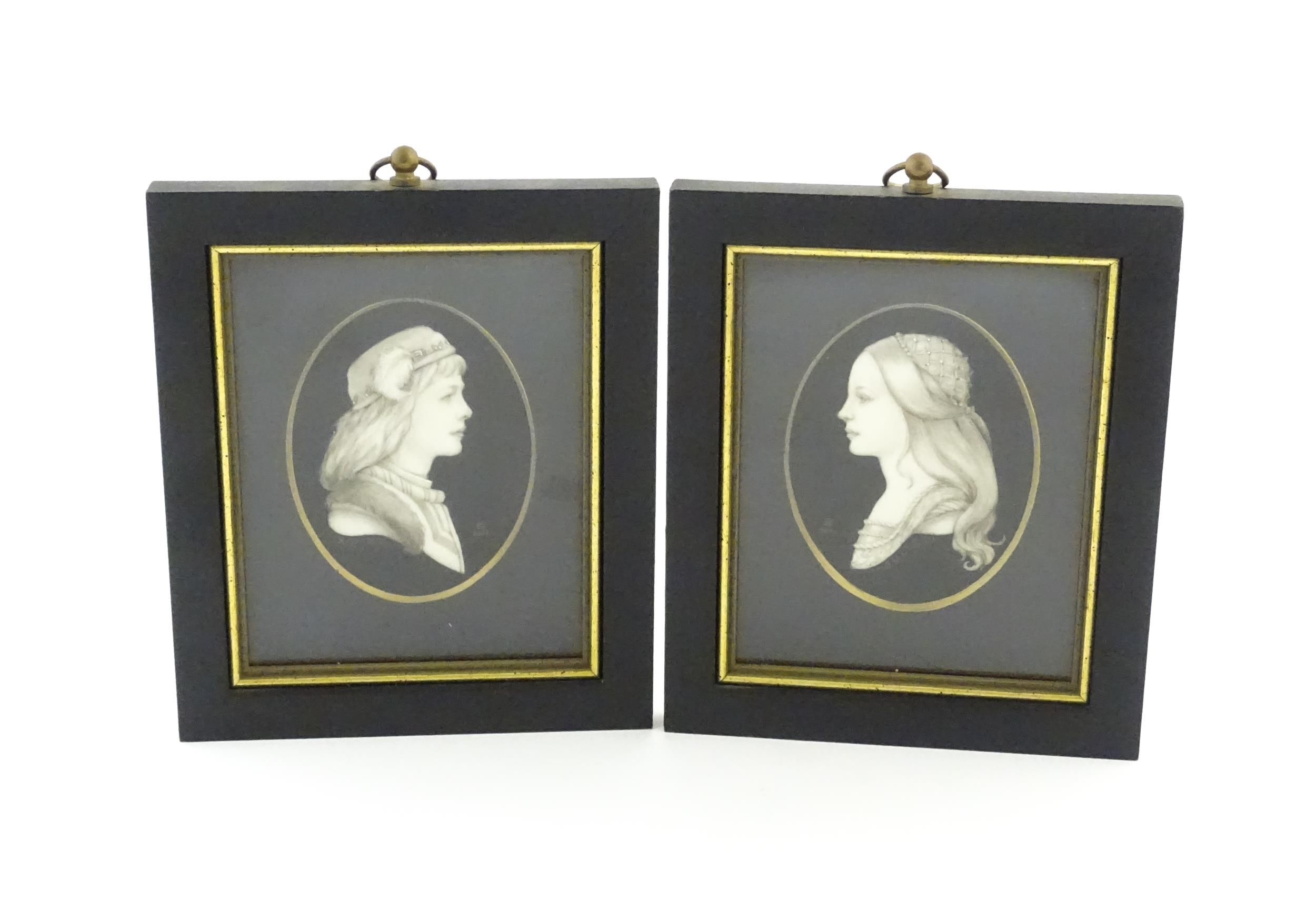 A pair of 21stC watercolour portrait miniatures depicting Romeo & Juliet. Both signed with monogram, - Image 4 of 10