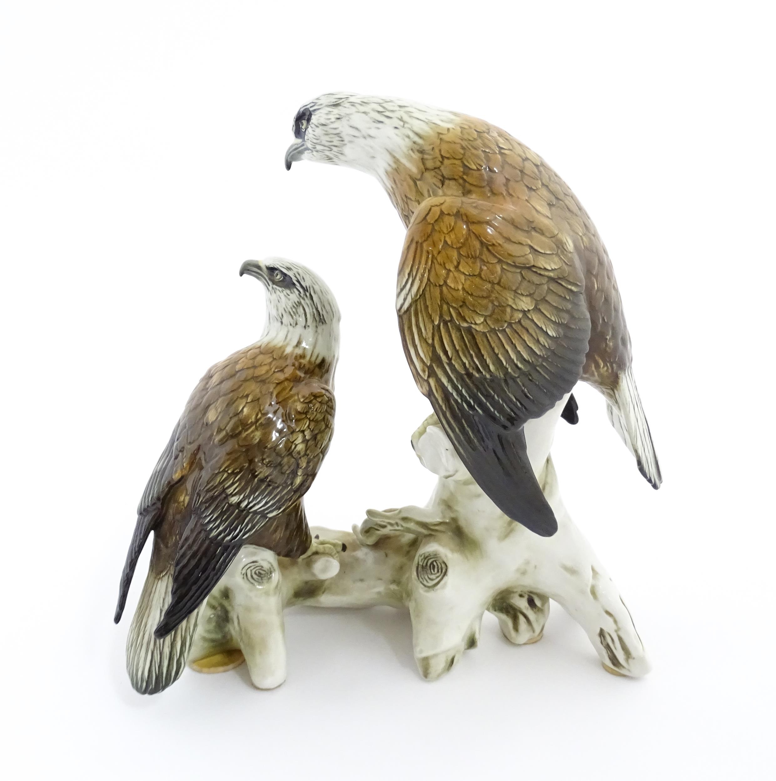 A Karl Ens bird of prey group modelled as two eagles perched on a branch. Marked under with no. - Image 4 of 7