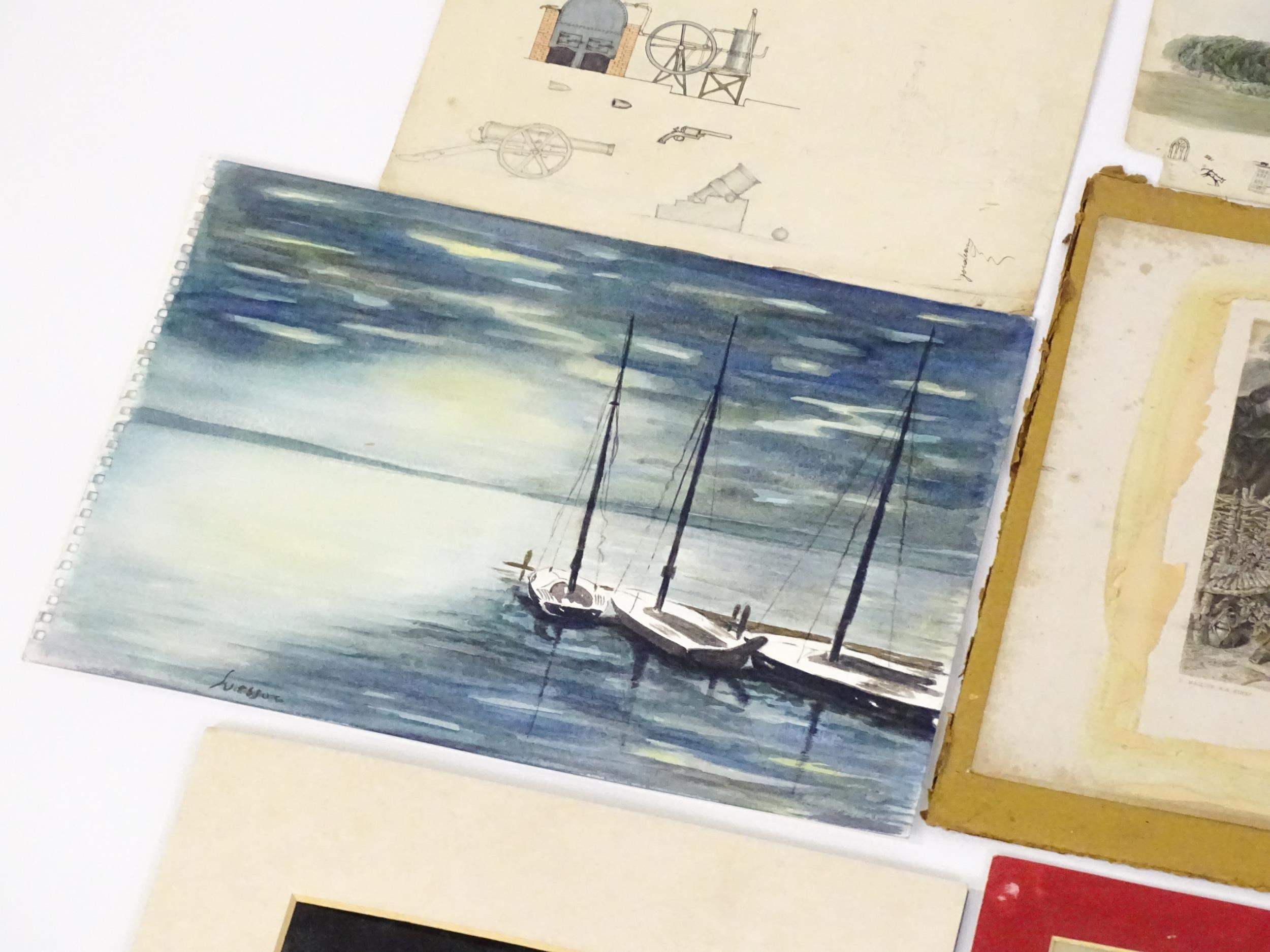 A quantity of assorted watercolours, prints and engravings to include a monochrome watercolour In - Image 15 of 20