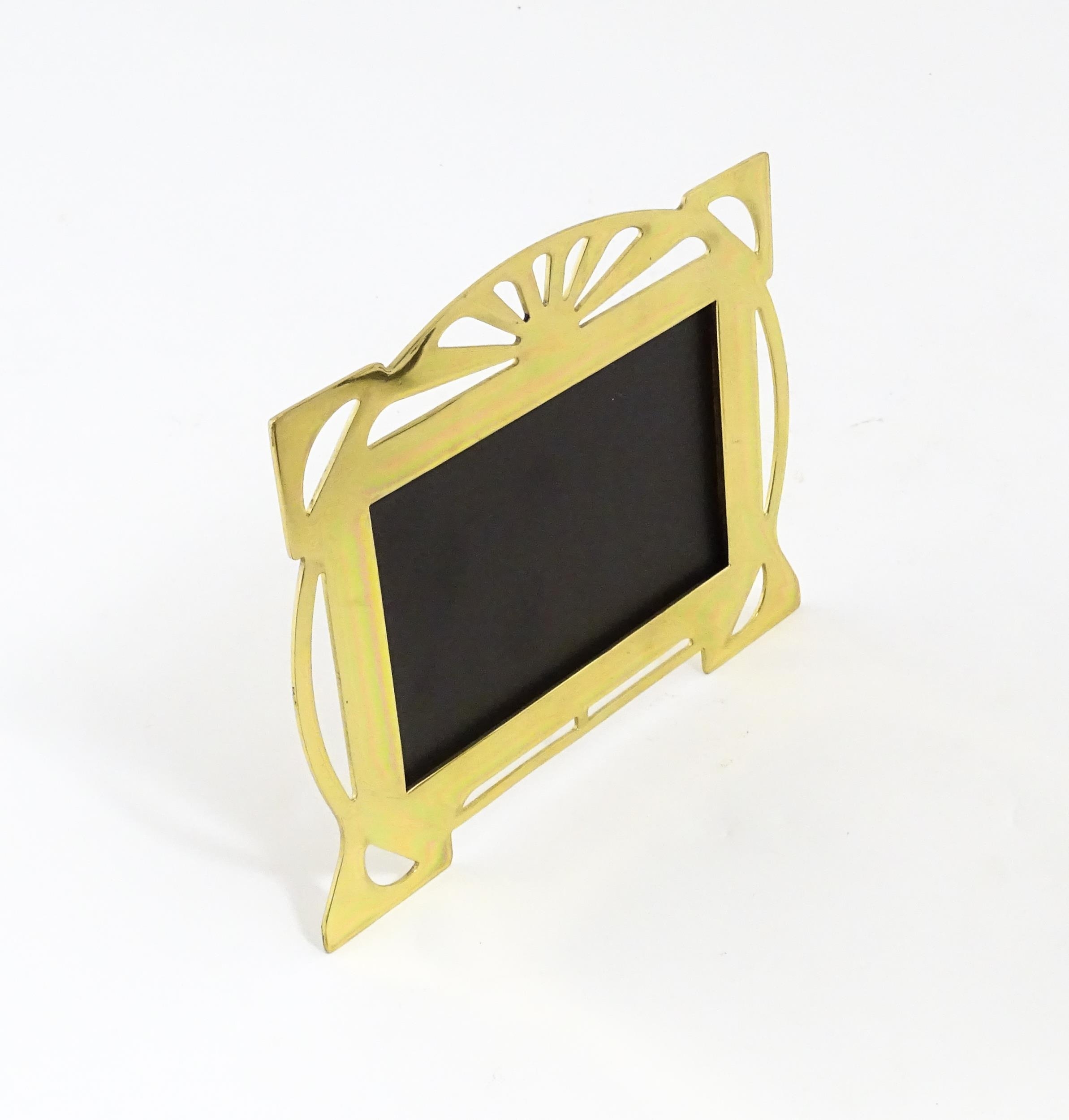 A late 20thC brass easel back photograph frame with pierced decoration, engraved to reverse 'For - Image 3 of 6