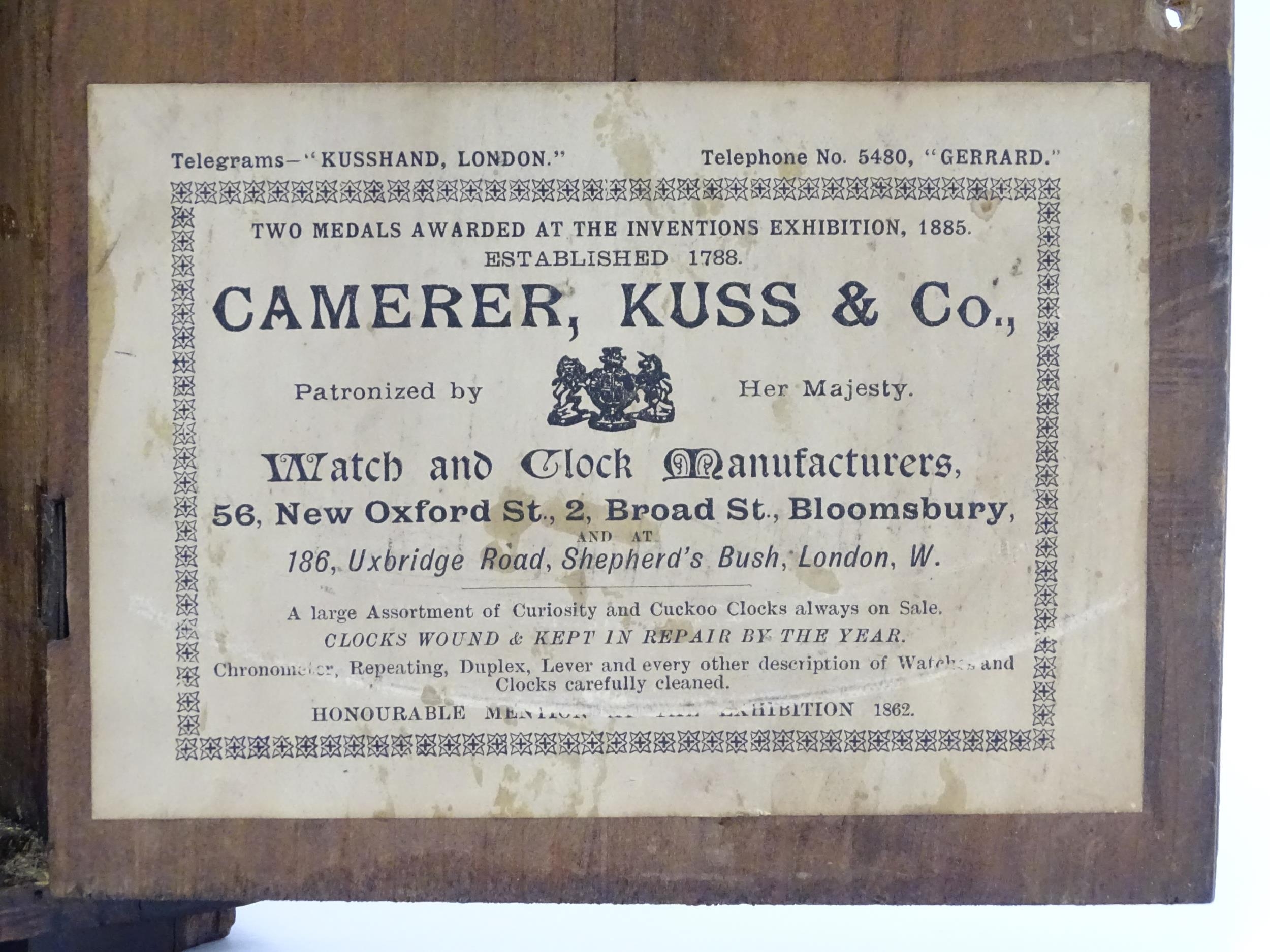 A 20thC oak cased mantle clock bearing label for Camerer, Kuss & Co. Approx. 9 1/4" high Please Note - Image 11 of 13