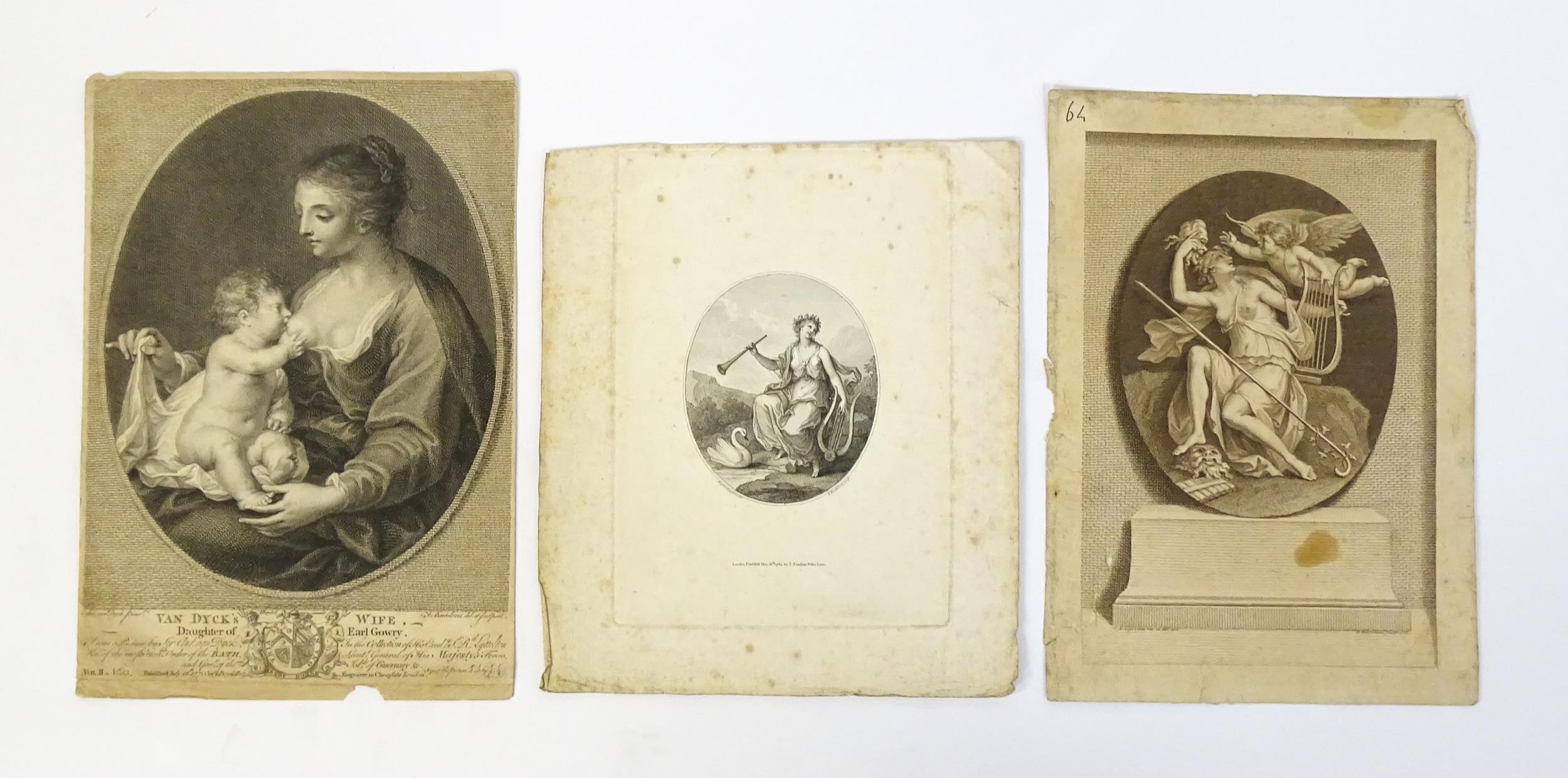 Three 18thC Bartolozzi engravings to include Van Dyke's Wife Daughter of Earl Gowry; the