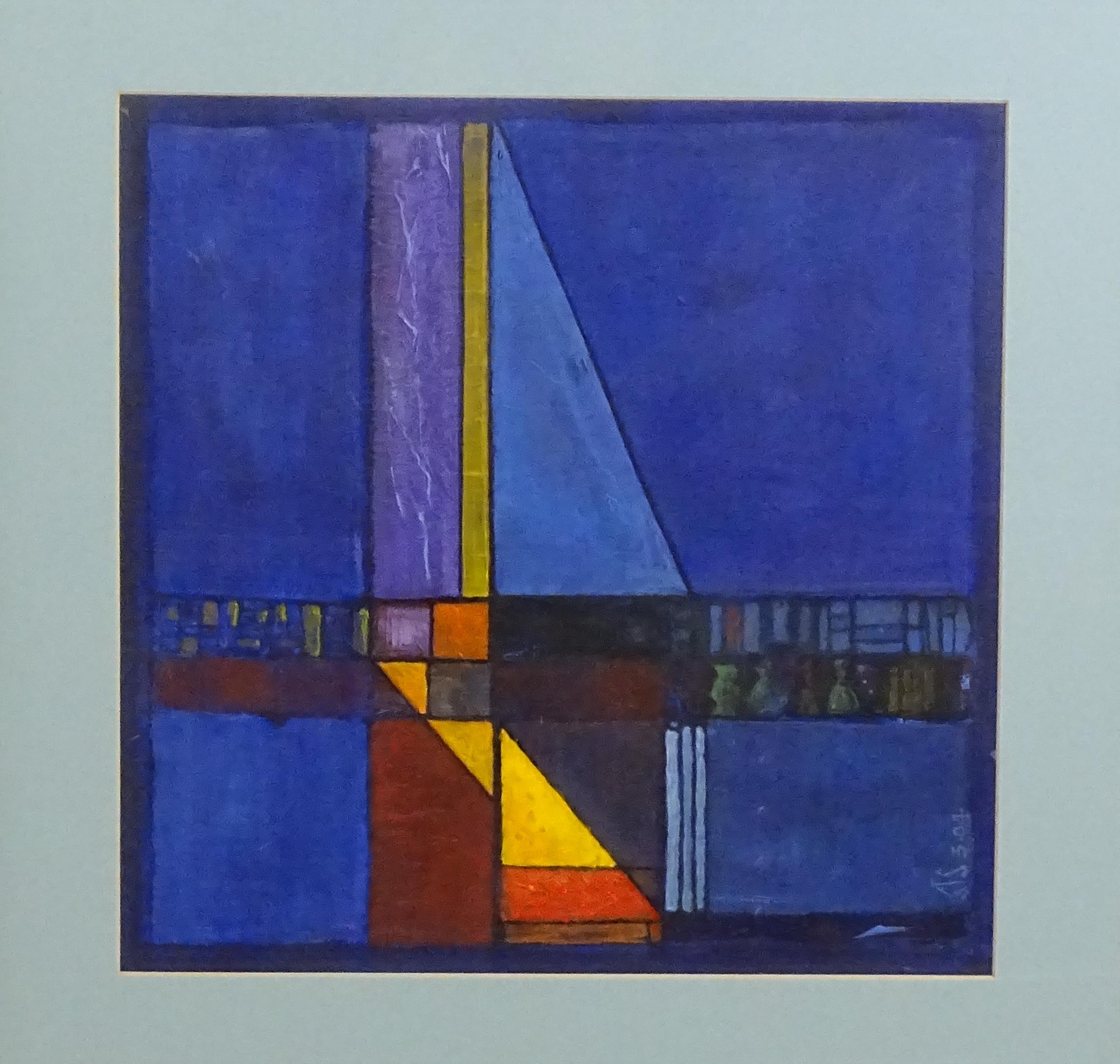 S. F. Smith, 20th century, Acrylic, Fire Side, An abstract interior scene with fireplace. Signed - Image 3 of 4