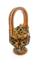 A Continental earthenware fire / charcoal basket in the Flemish style / pot pourri with openwork