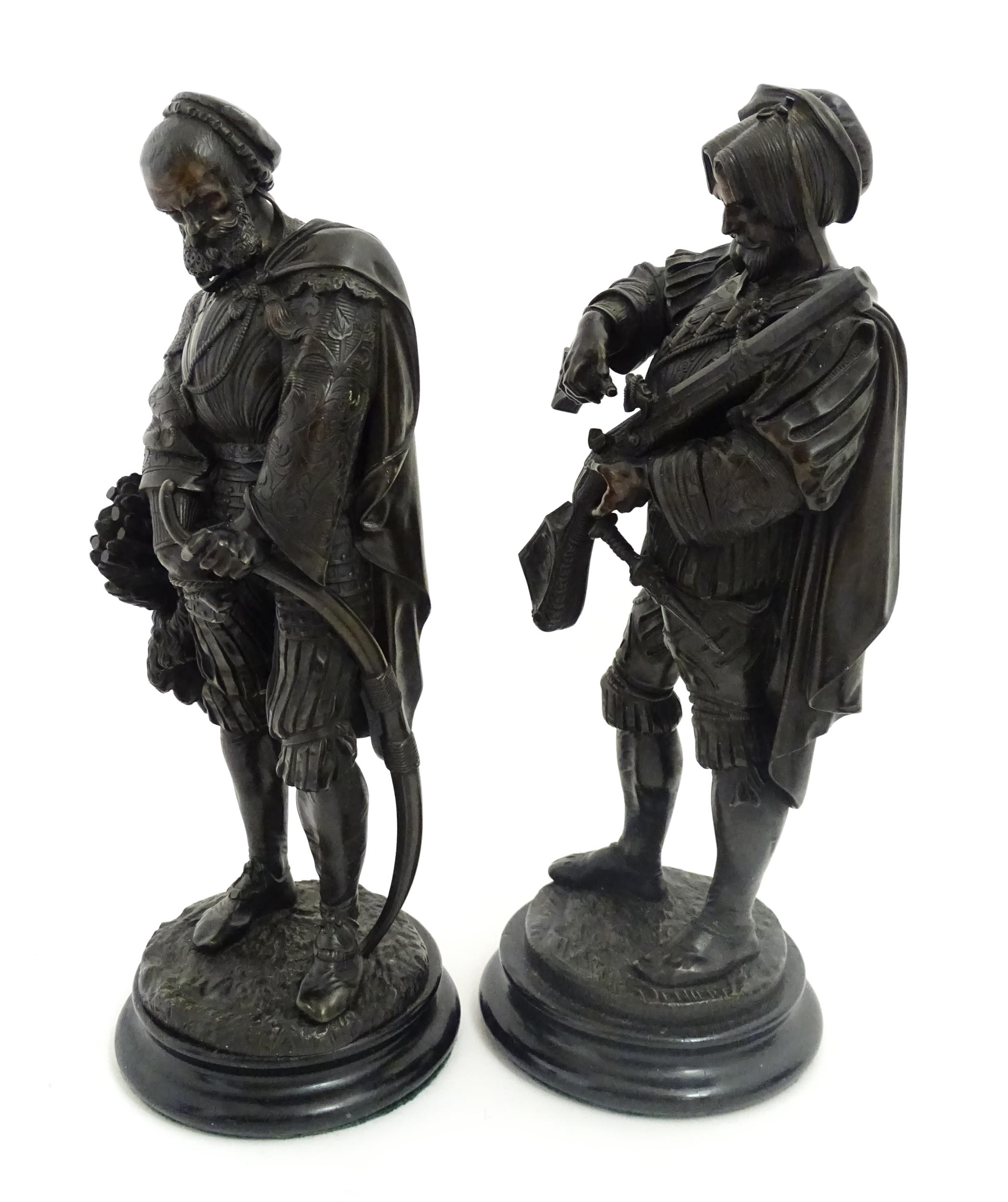 A pair of 19thC bronze figures after Guillaume Deniere comprising Renaissance Archer and Landsknecht - Image 3 of 7