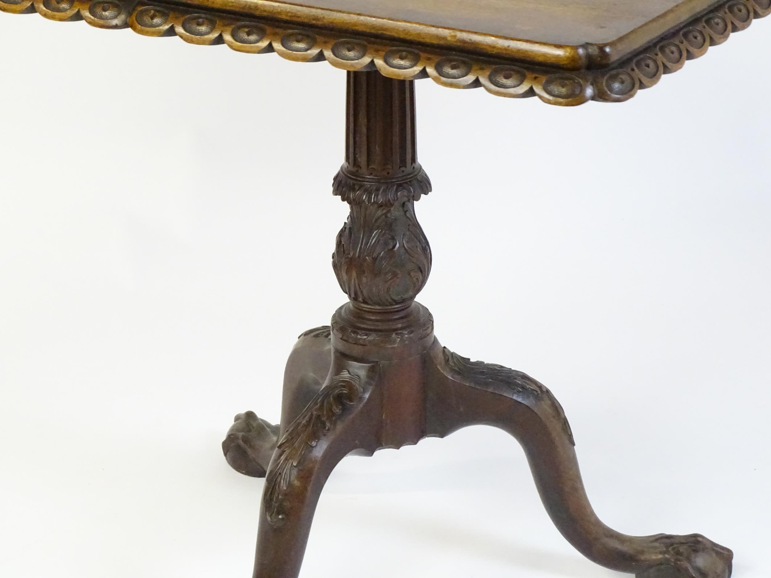 A mid / late 18thC mahogany tilt top table with an unusual moulded surround, re-entrant corners - Image 9 of 15