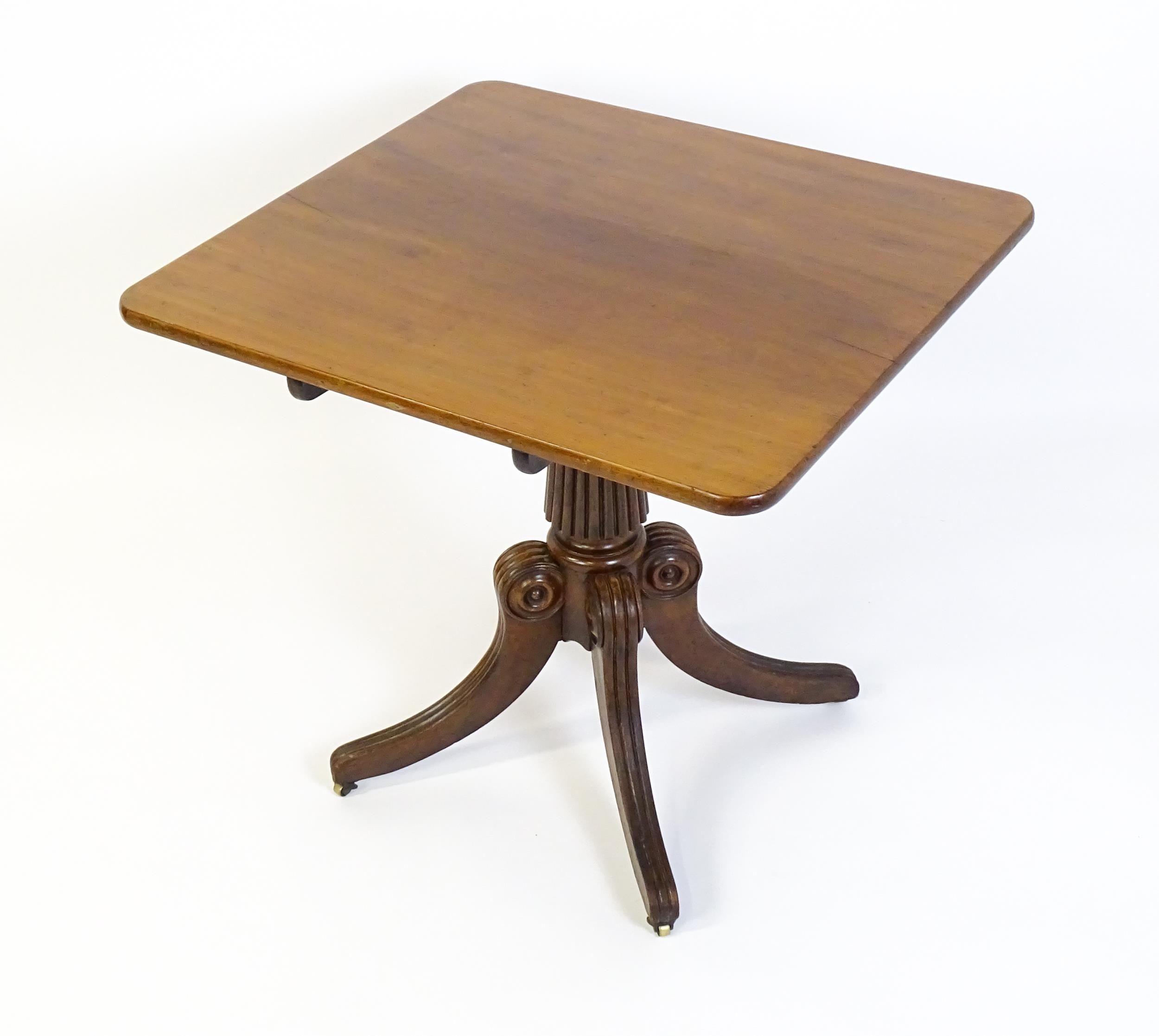 A 19thC mahogany occasional table, with a reeded tapering pedestal and raised on four reeded legs - Image 6 of 8